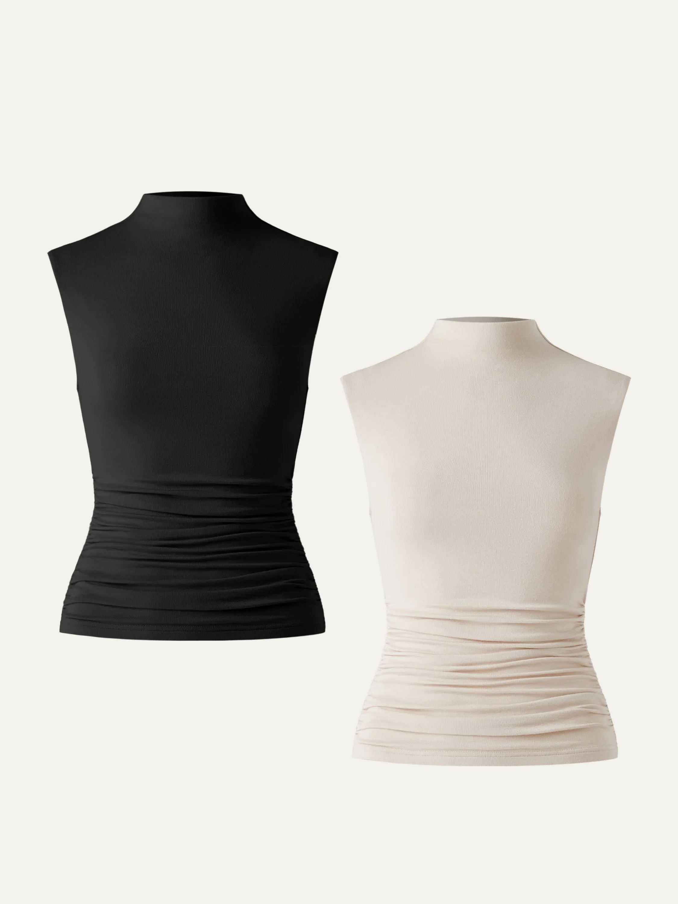 2Pcs Set Mock Neck Ruched Sides Tank-Hip Length