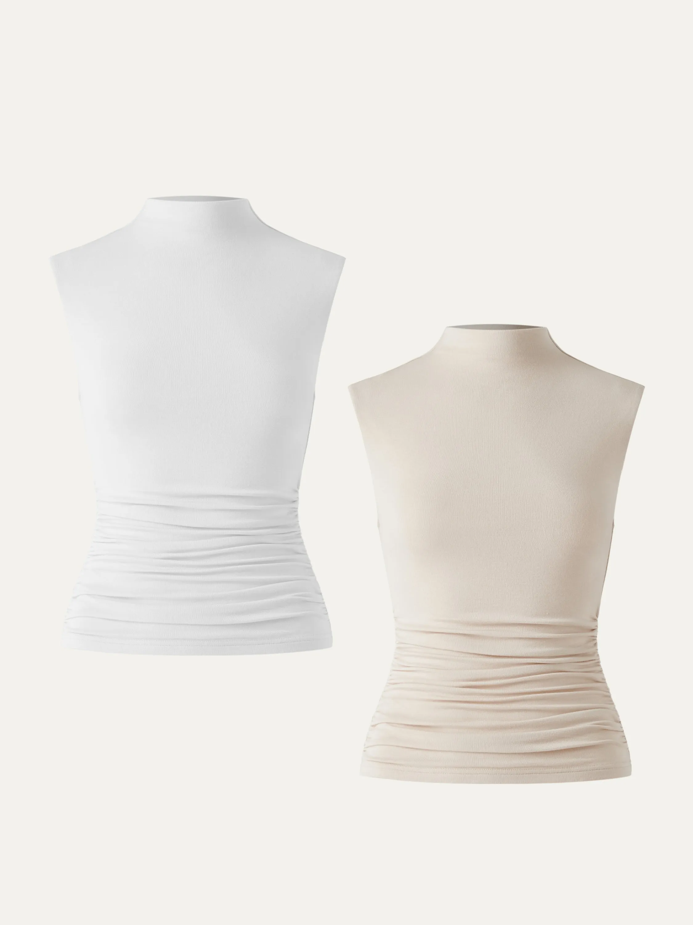 2Pcs Set Mock Neck Ruched Sides Tank-Hip Length