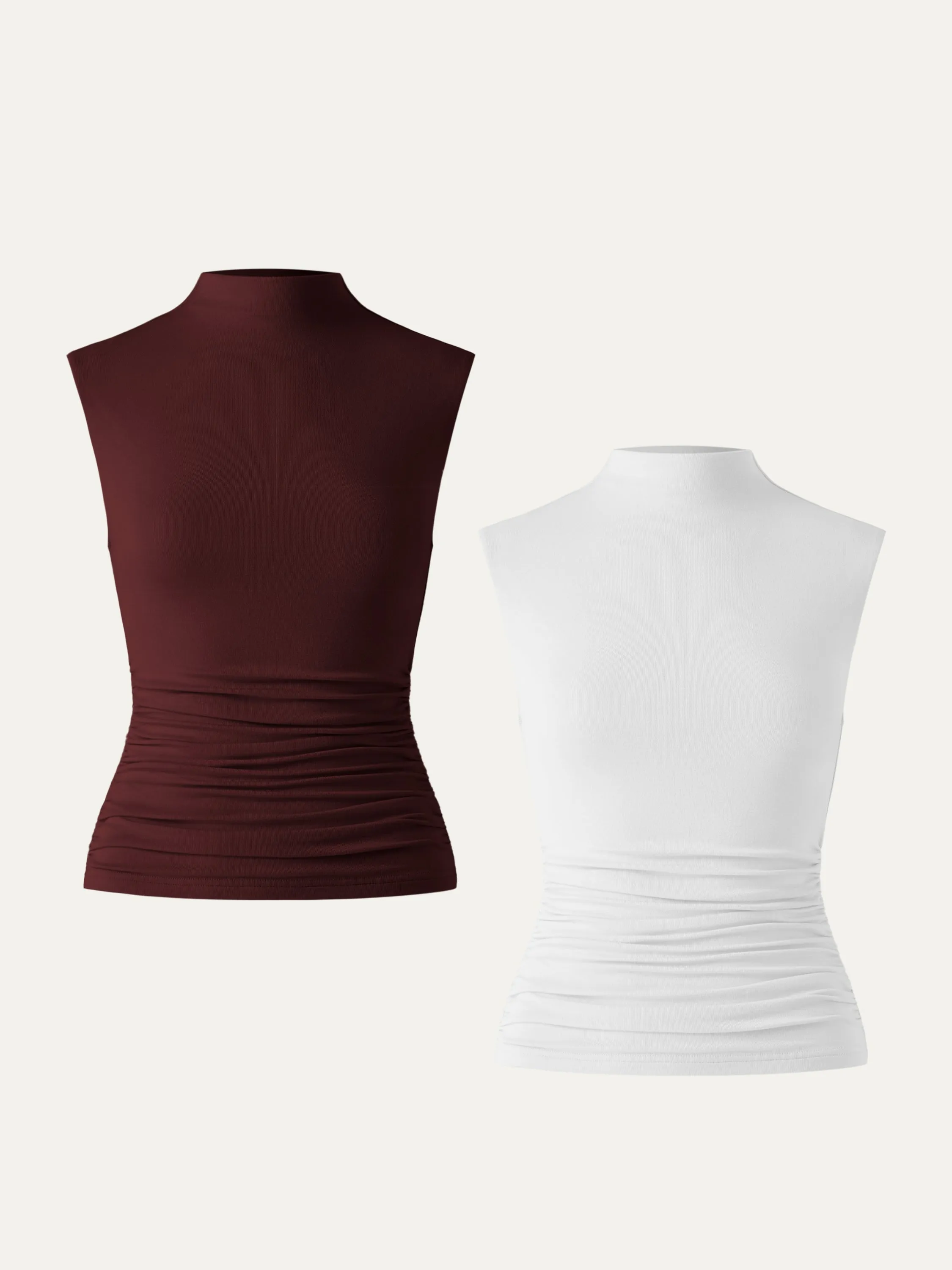 2Pcs Set Mock Neck Ruched Sides Tank-Hip Length