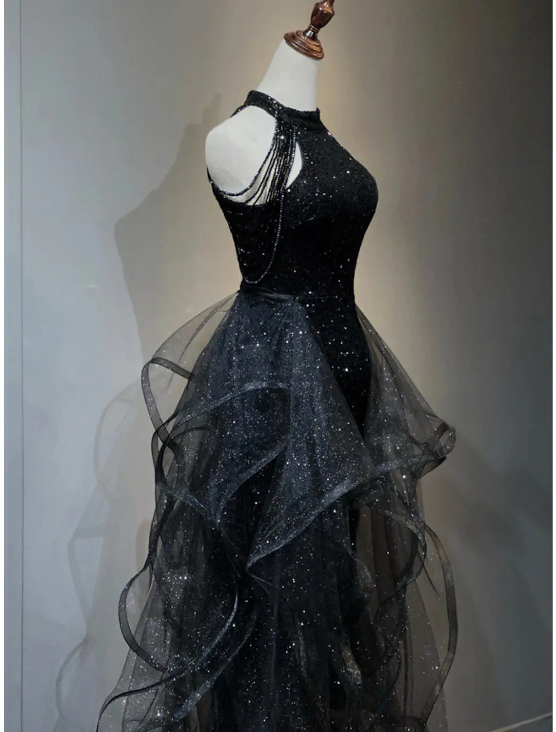 A-Line Prom Dresses Sparkle Shine Dress Wedding Party Sleeveless Sequined with Crystals Sequin Ruffles