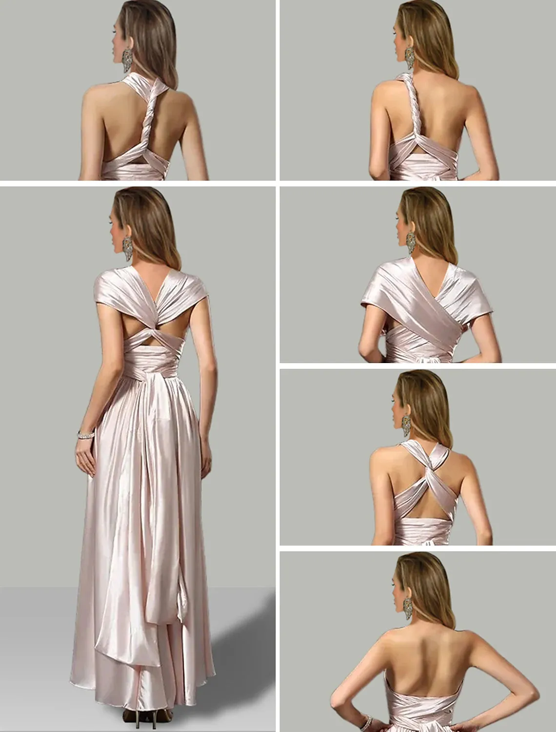 A-Line Wedding Guest Dresses High Low Dress Summer Asymmetrical Sleeveless V Neck Convertible Satin