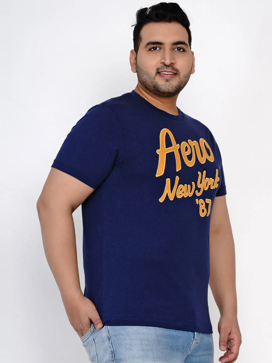 Aeropostale - Men Navy Blue Plus Size Regular Fit Pure Cotton Print T-shirts