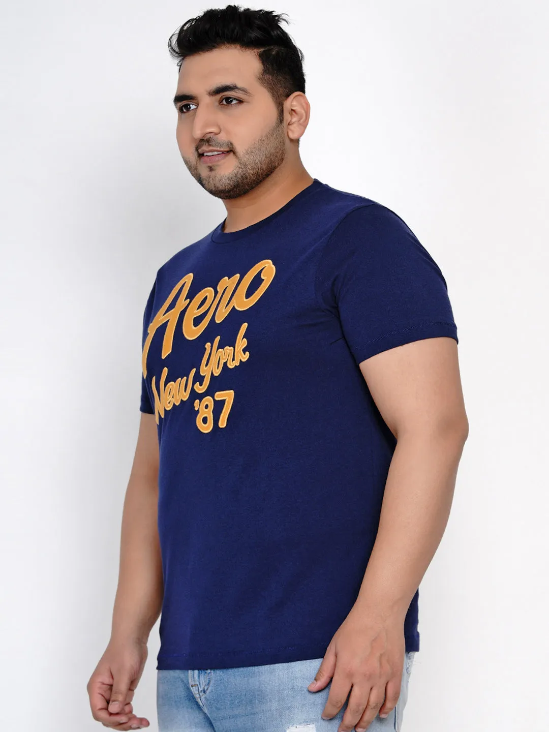 Aeropostale - Men Navy Blue Plus Size Regular Fit Pure Cotton Print T-shirts