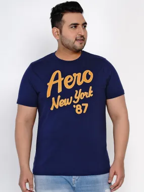 Aeropostale - Men Navy Blue Plus Size Regular Fit Pure Cotton Print T-shirts
