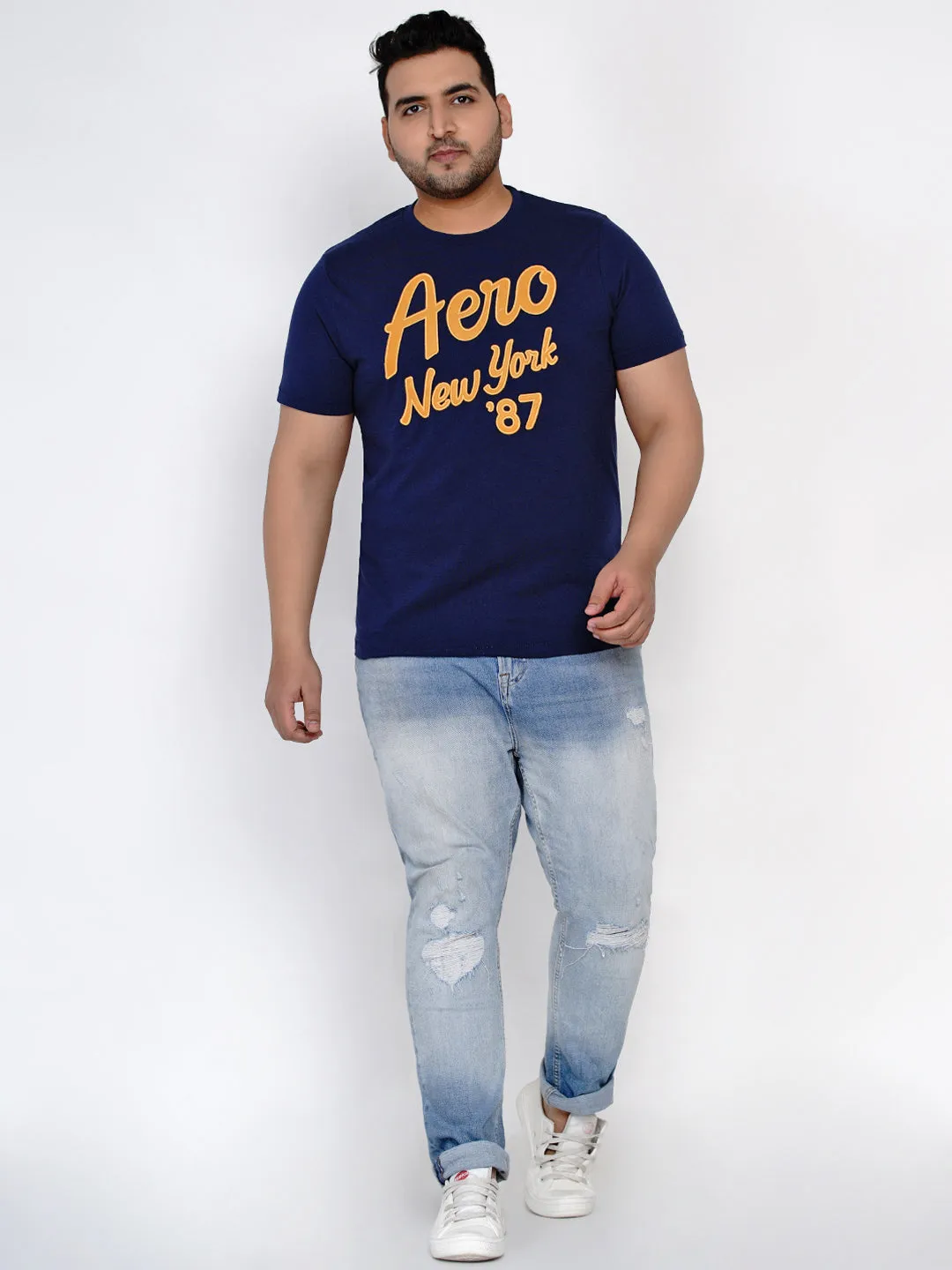 Aeropostale - Men Navy Blue Plus Size Regular Fit Pure Cotton Print T-shirts