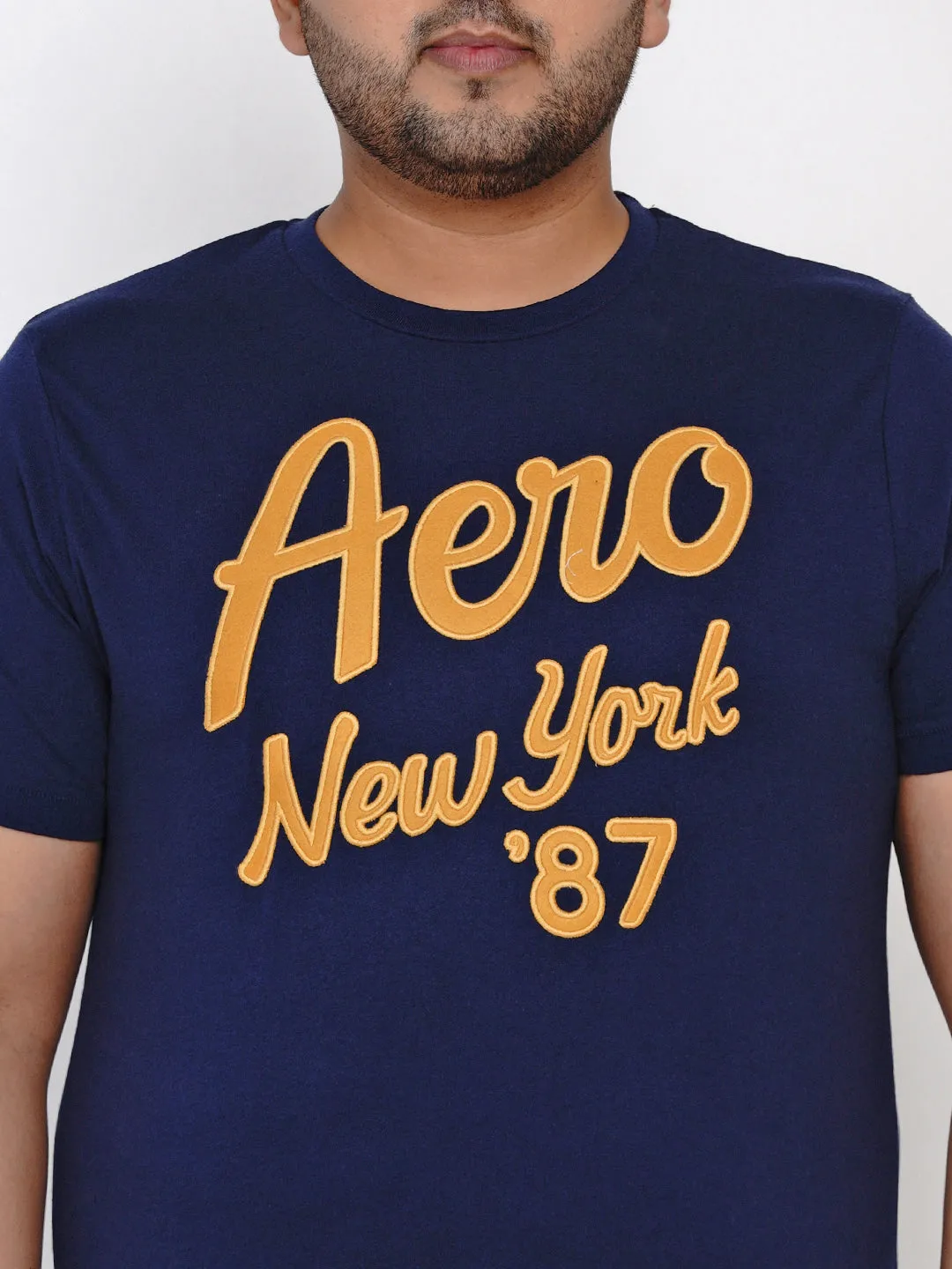 Aeropostale - Men Navy Blue Plus Size Regular Fit Pure Cotton Print T-shirts