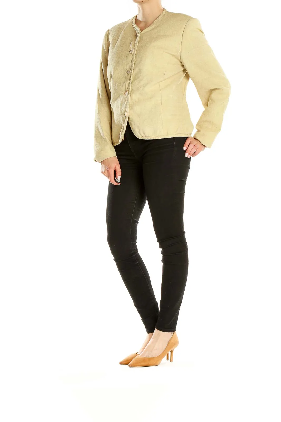 Beige Button-Front Lightweight Jacket