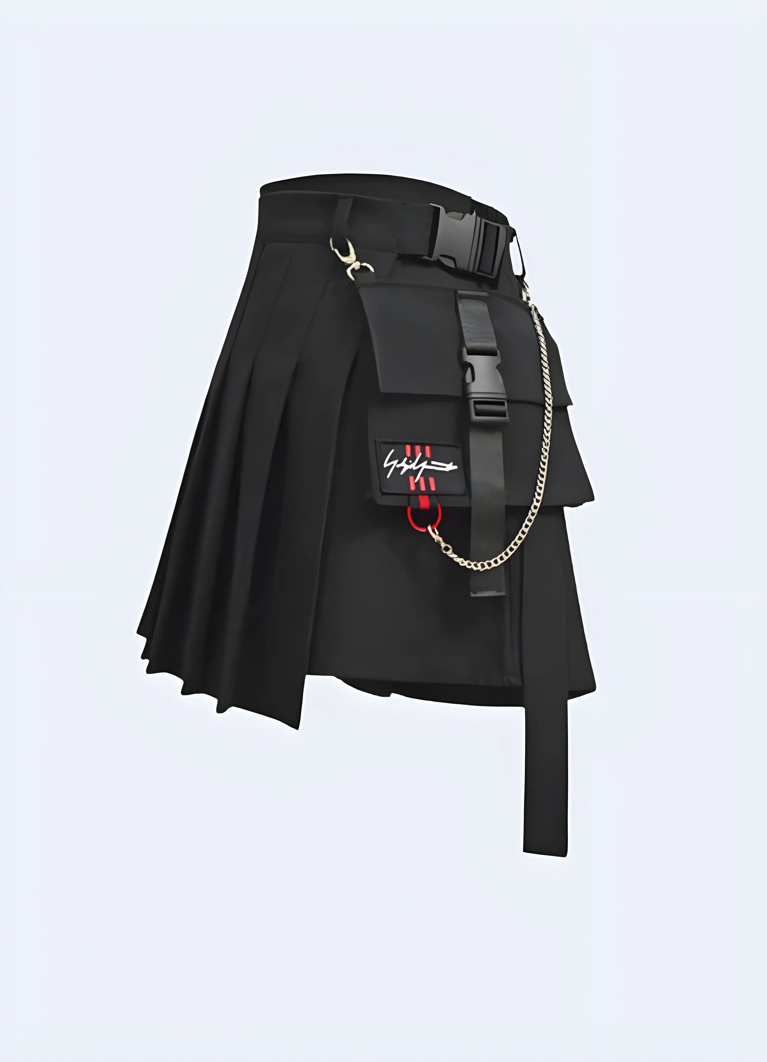 Black Cargo Pleated Mini Skirt