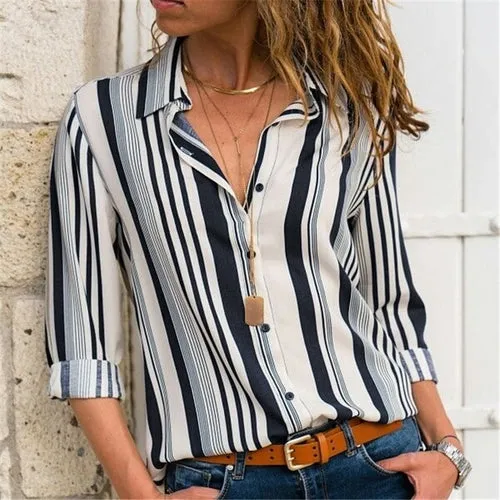 Blouses Women Leisure Long Sleeve Striped