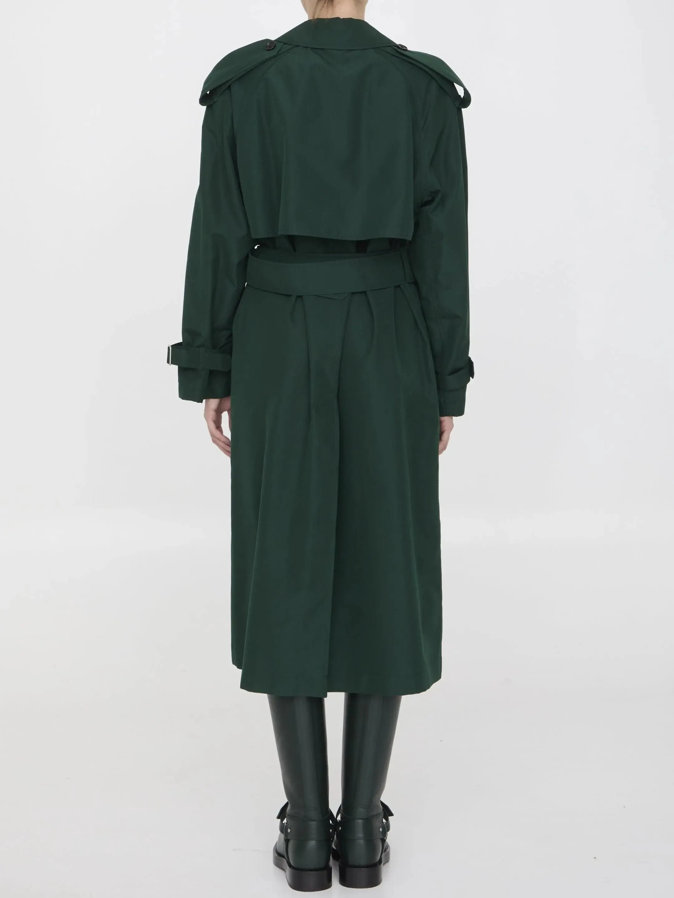 Burberry Long Trench Coat In Green