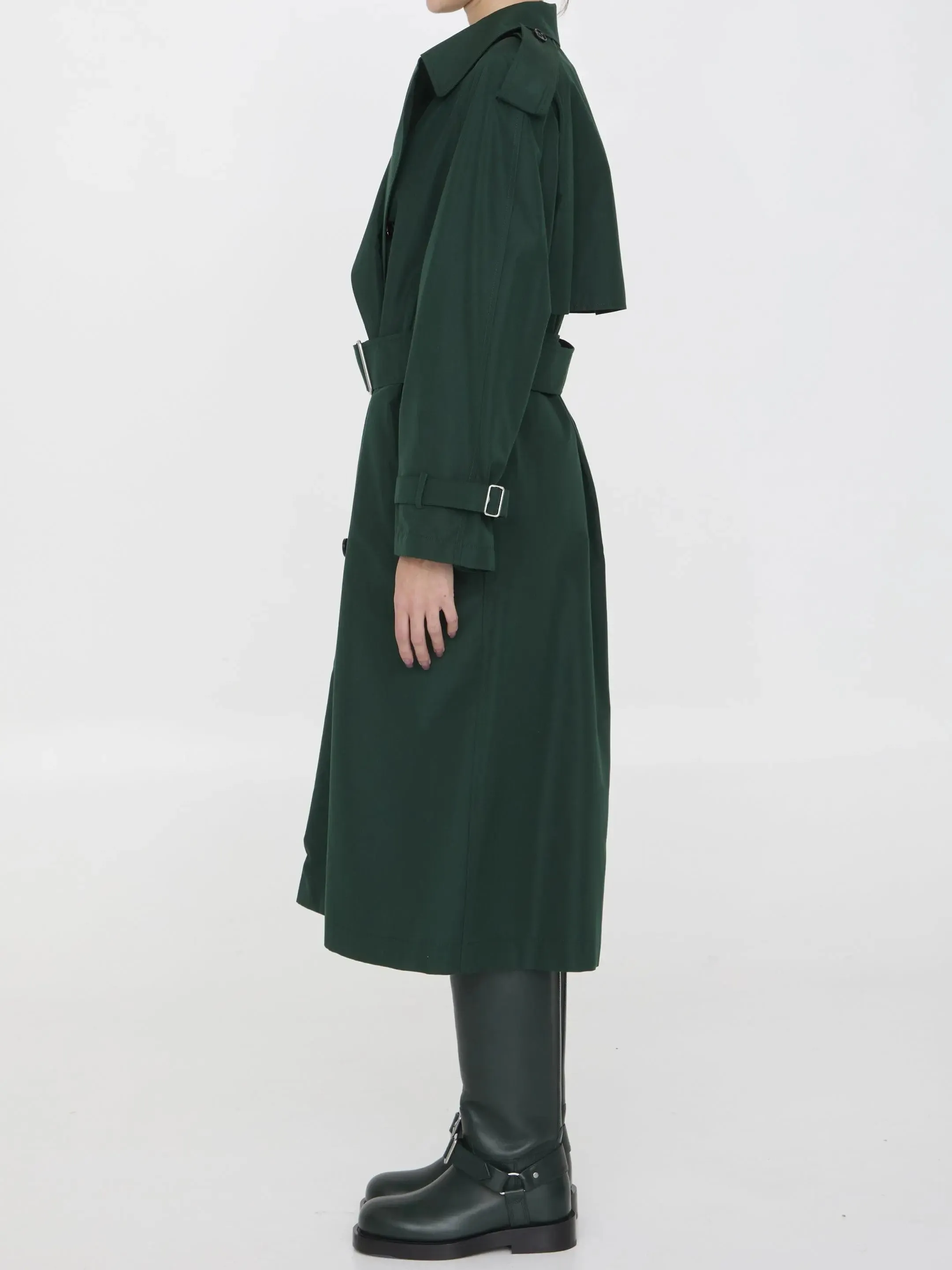 Burberry Long Trench Coat In Green
