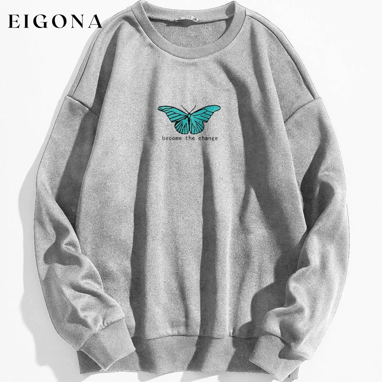 Butterfly & Slogan Graphic Thermal Sweatshirt