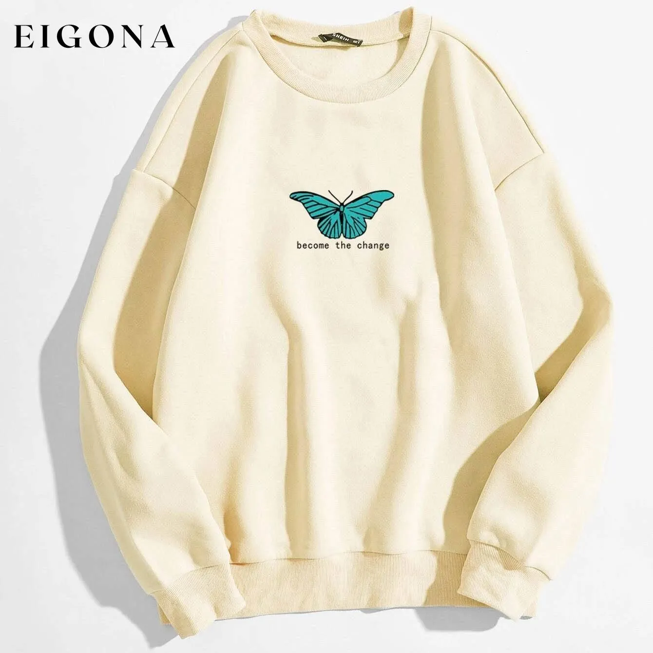 Butterfly & Slogan Graphic Thermal Sweatshirt