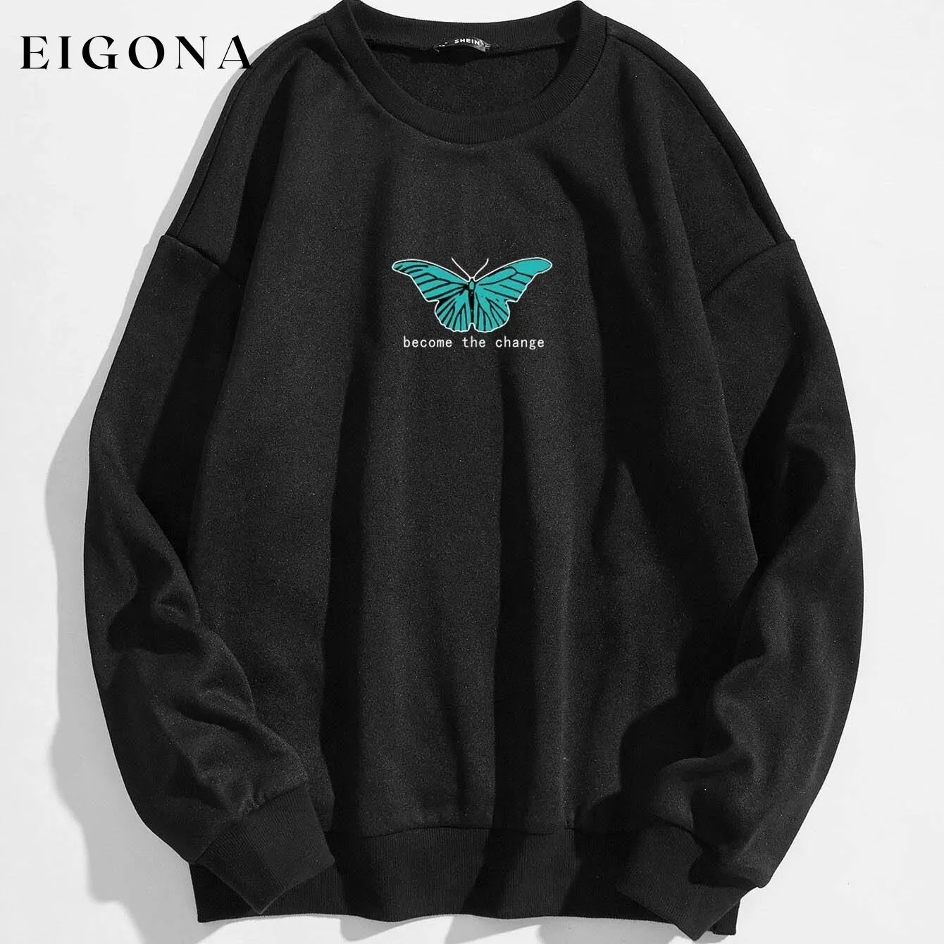 Butterfly & Slogan Graphic Thermal Sweatshirt