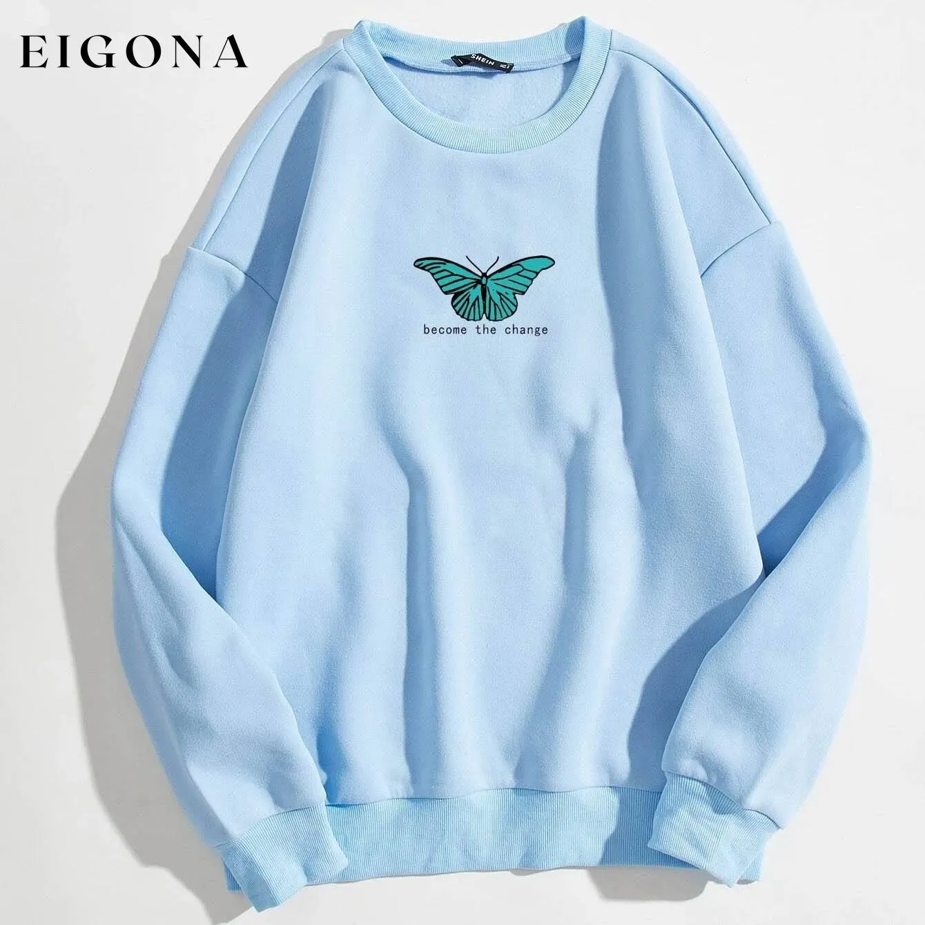 Butterfly & Slogan Graphic Thermal Sweatshirt