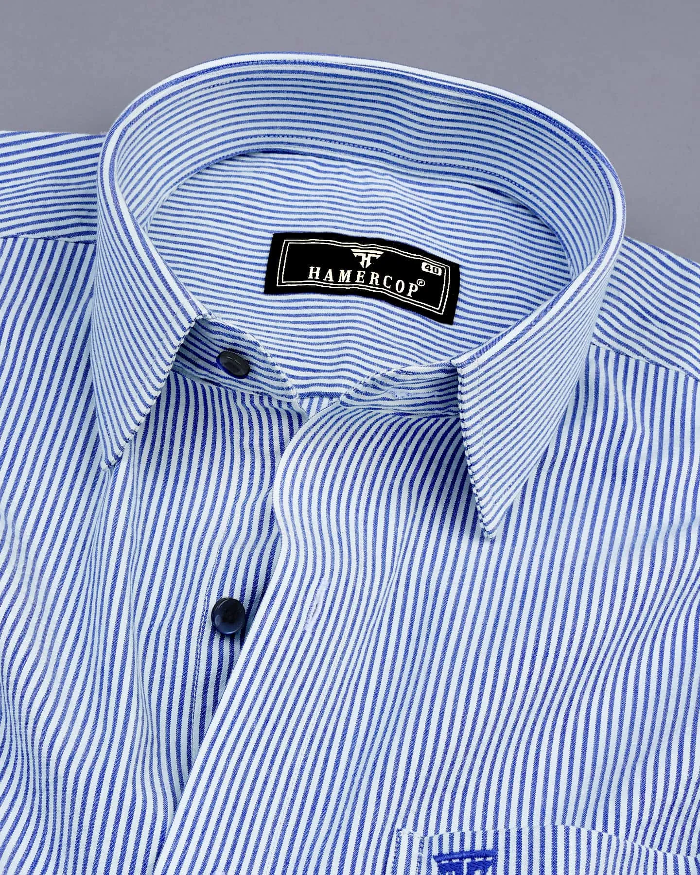 Caronia Blue With White Jacquard Stripe Cotton Shirt