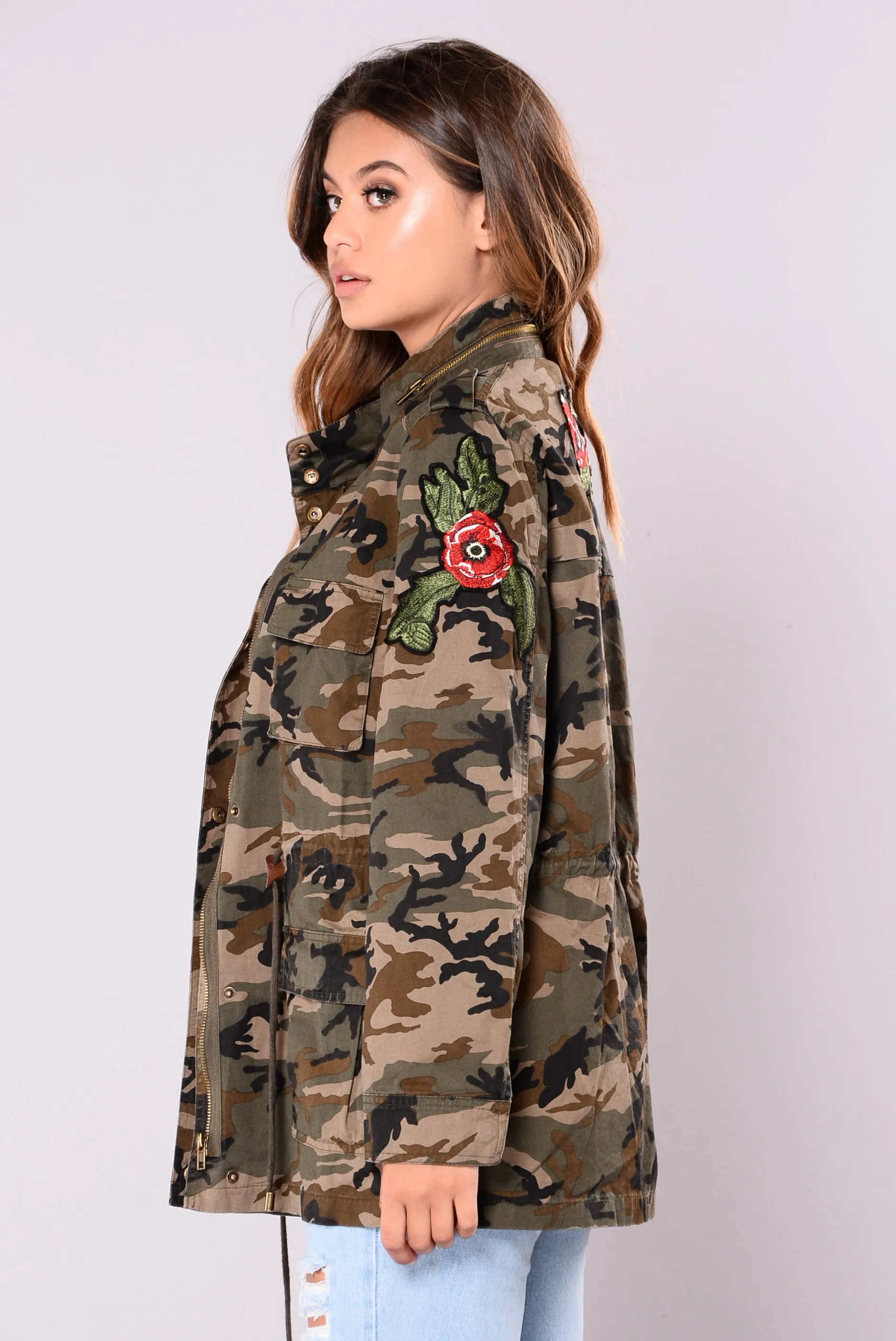 Femme Floral Military Jacket - Camo