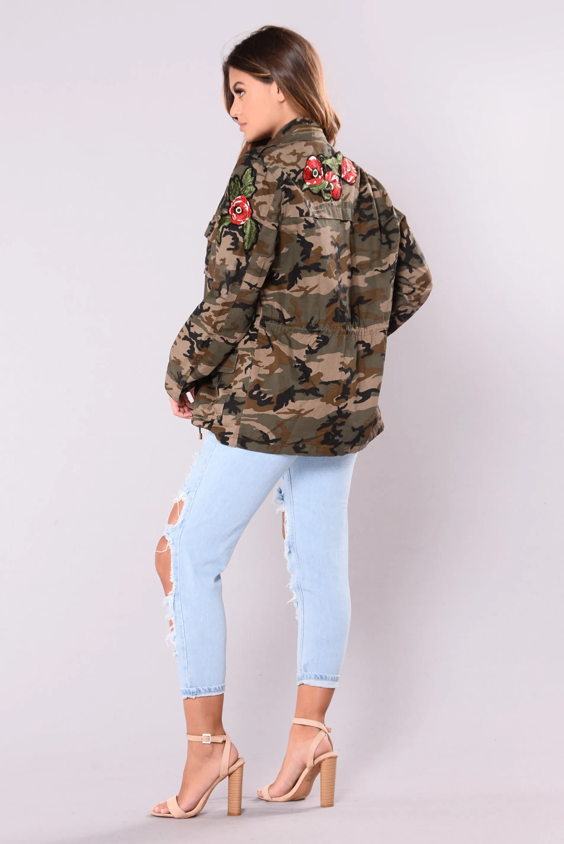 Femme Floral Military Jacket - Camo