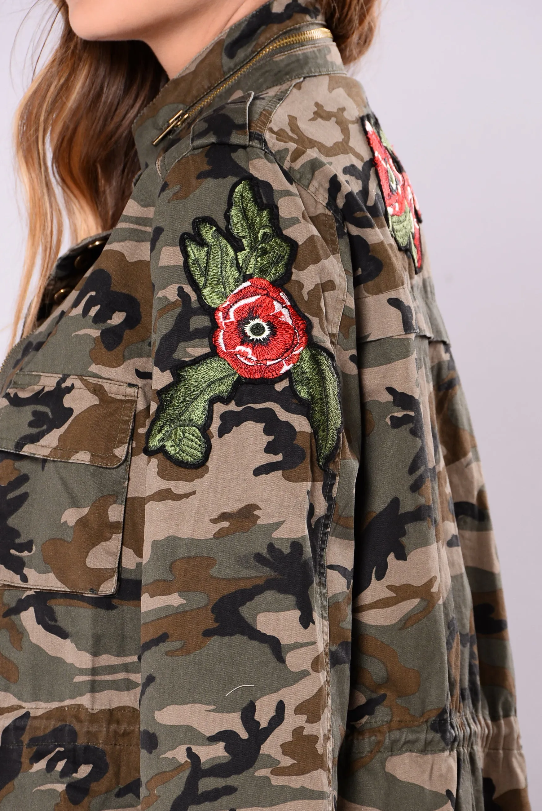 Femme Floral Military Jacket - Camo