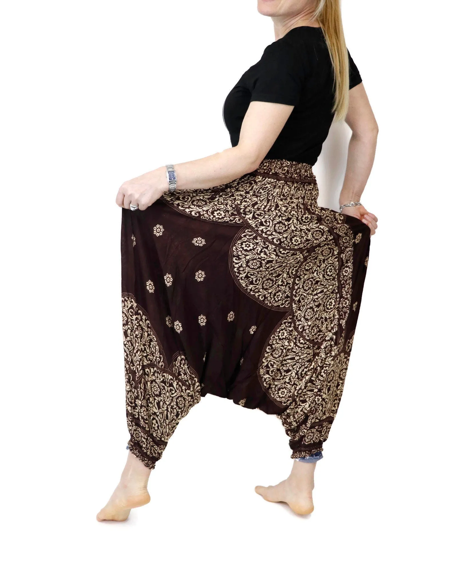 Harem Pants Women Unisex Black Mandala Boho Clothes Aladdin Gypsy Comfy Loungewear Hippie Hippy Loose Yoga Pants Baggy Festival  Drop Crotch