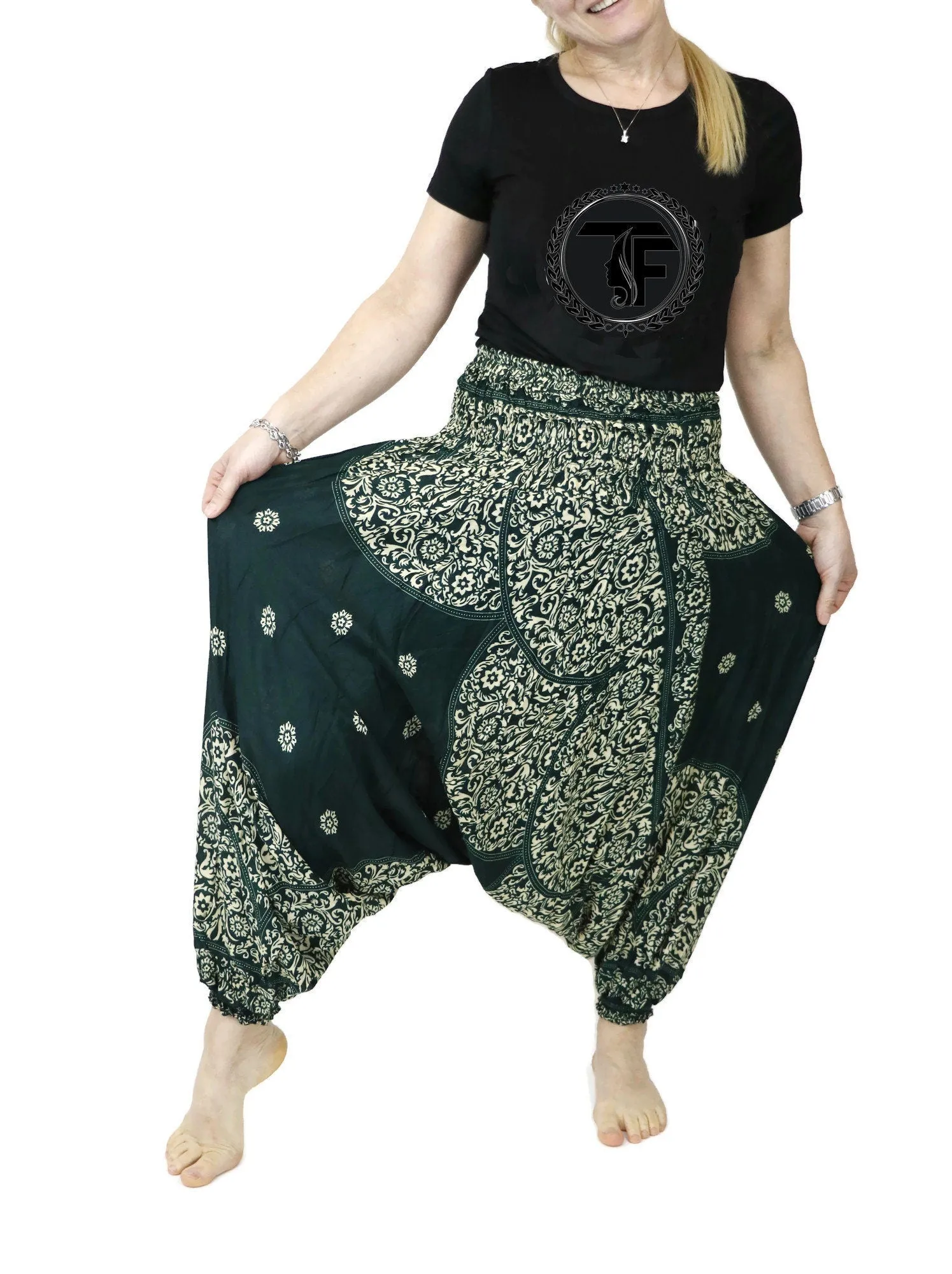 Harem Pants Women Unisex Black Mandala Boho Clothes Aladdin Gypsy Comfy Loungewear Hippie Hippy Loose Yoga Pants Baggy Festival  Drop Crotch