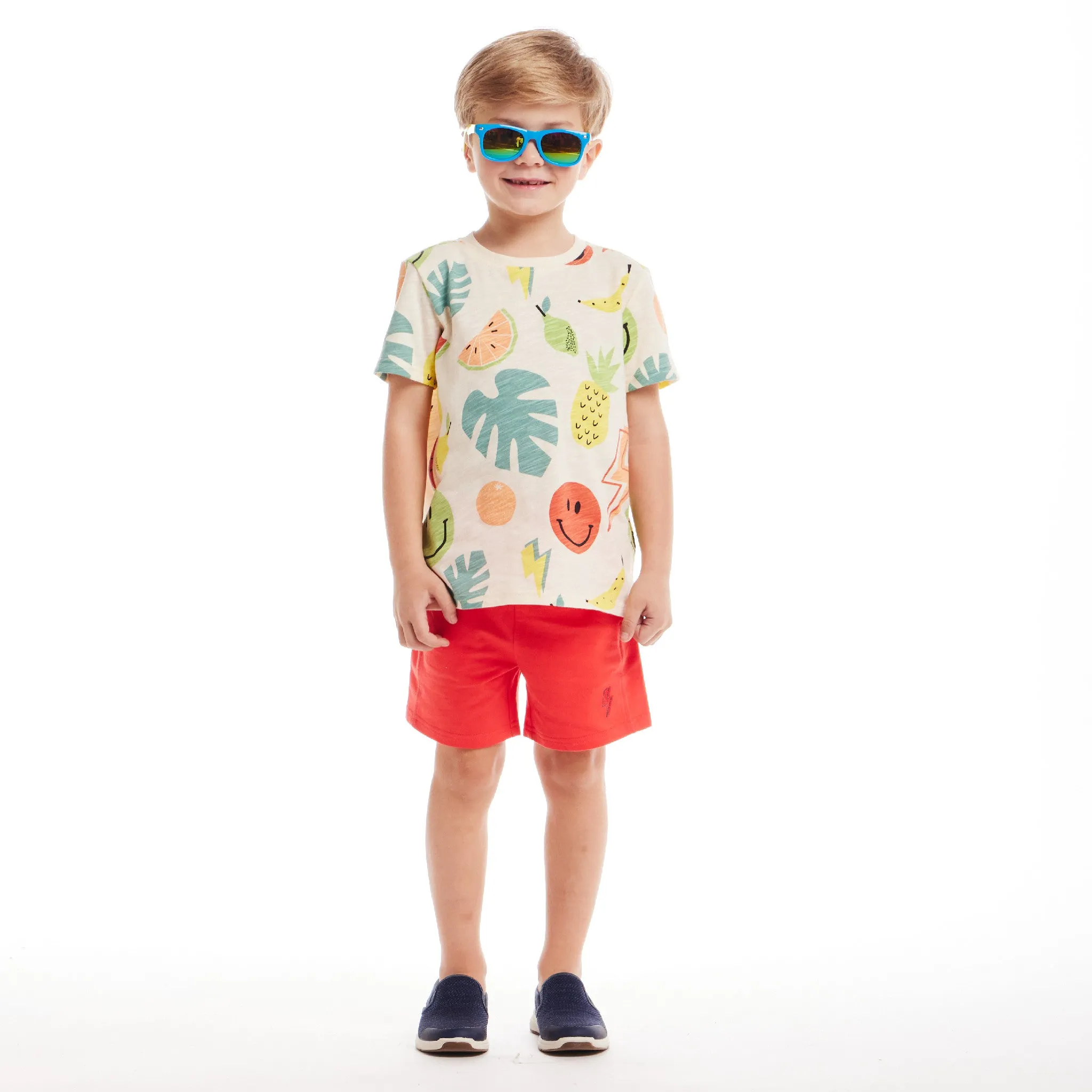 Kids (2-7) Fun Print Graphic Tee & Short Set | Tropical Smiles