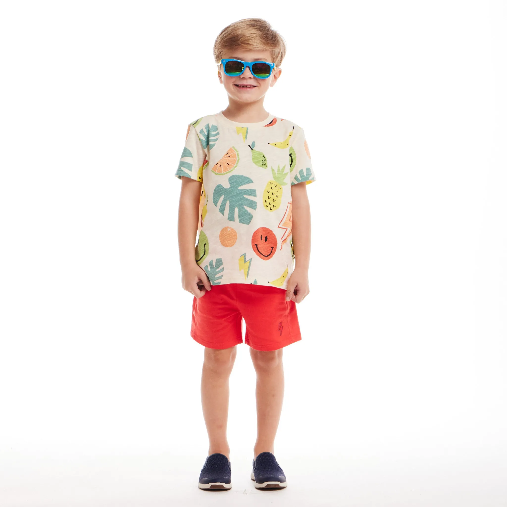 Kids (2-7) Fun Print Graphic Tee & Short Set | Tropical Smiles