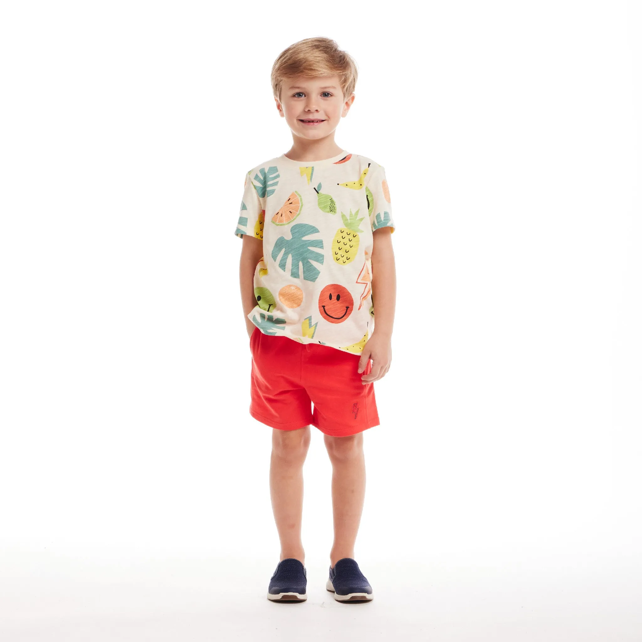 Kids (2-7) Fun Print Graphic Tee & Short Set | Tropical Smiles