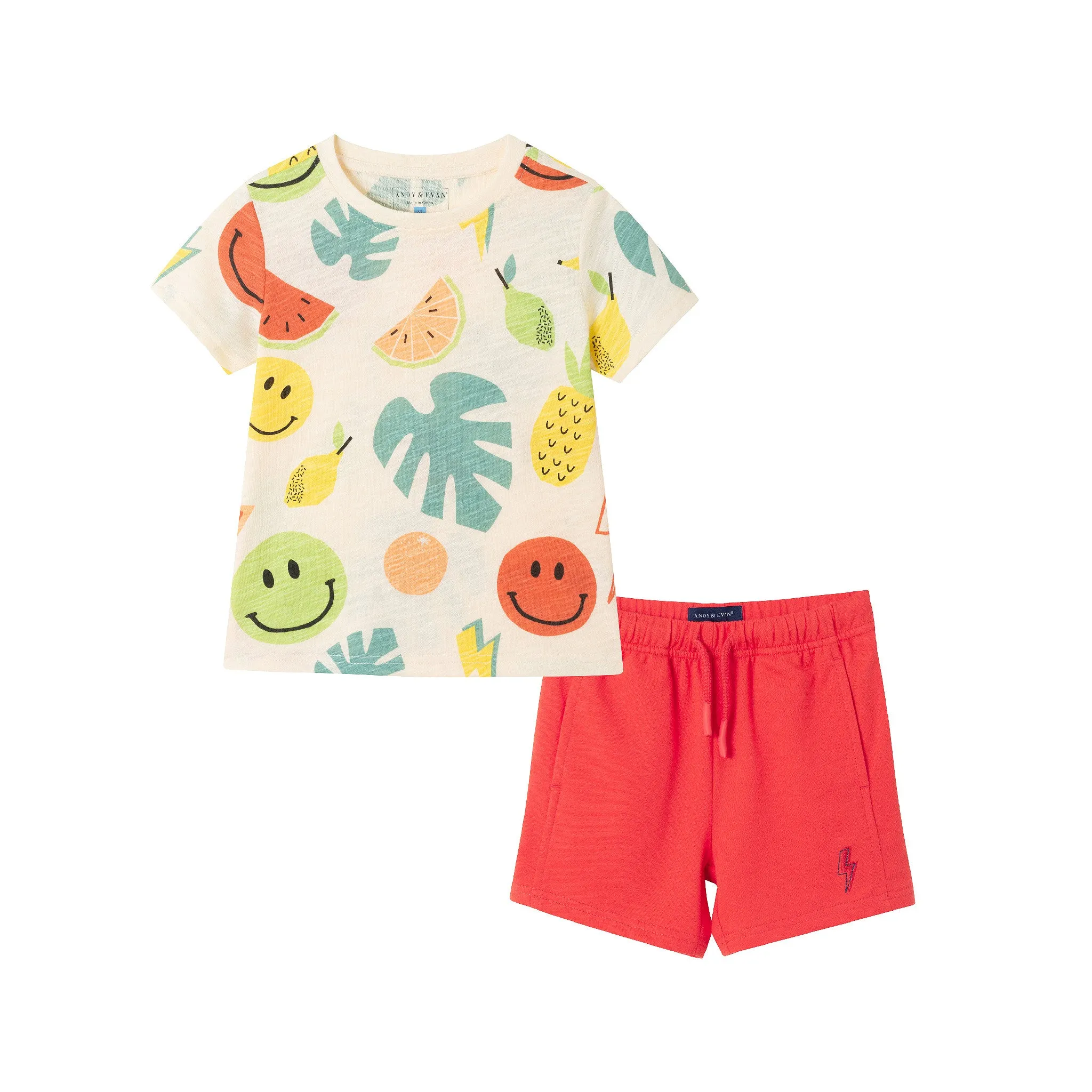 Kids (2-7) Fun Print Graphic Tee & Short Set | Tropical Smiles