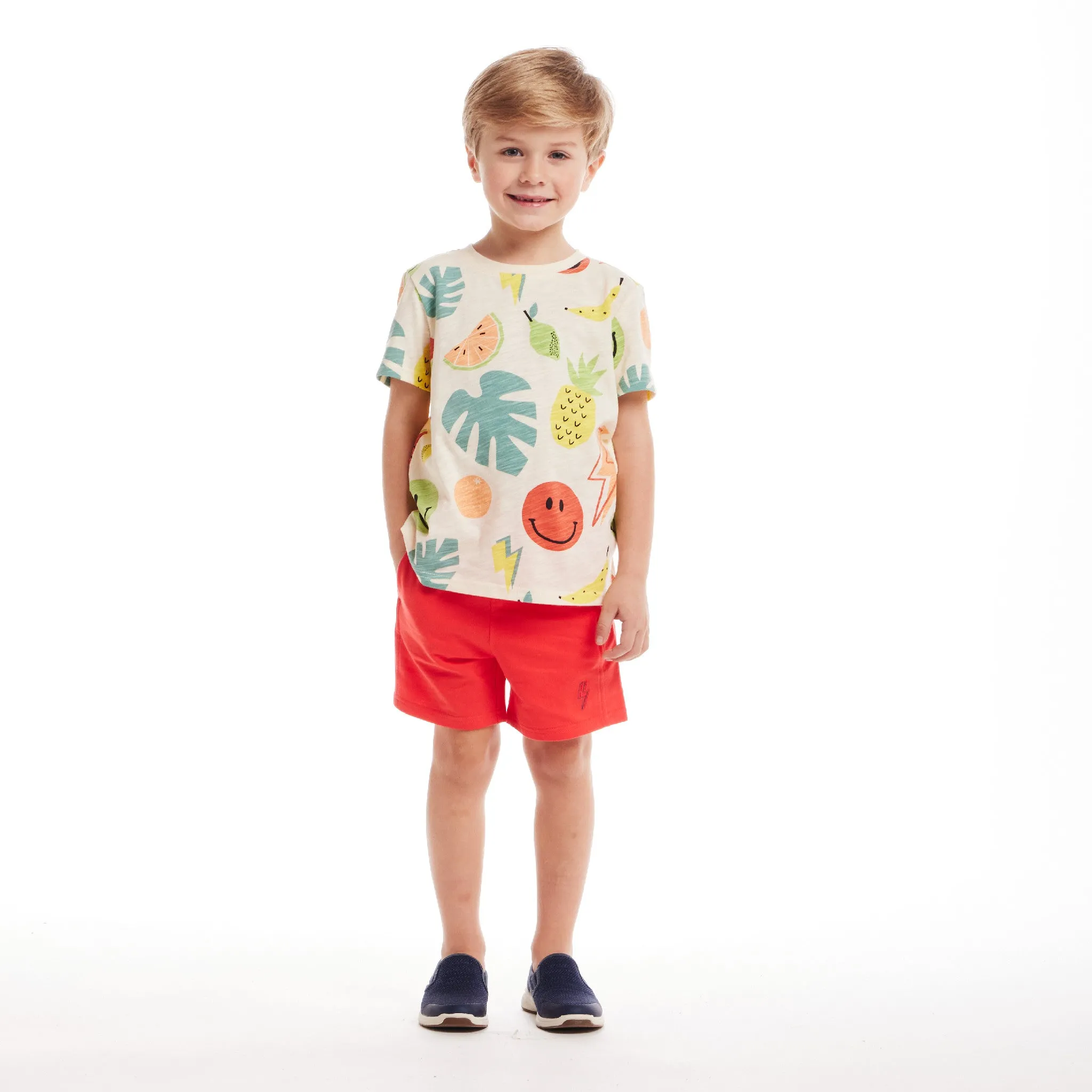 Kids (2-7) Fun Print Graphic Tee & Short Set | Tropical Smiles