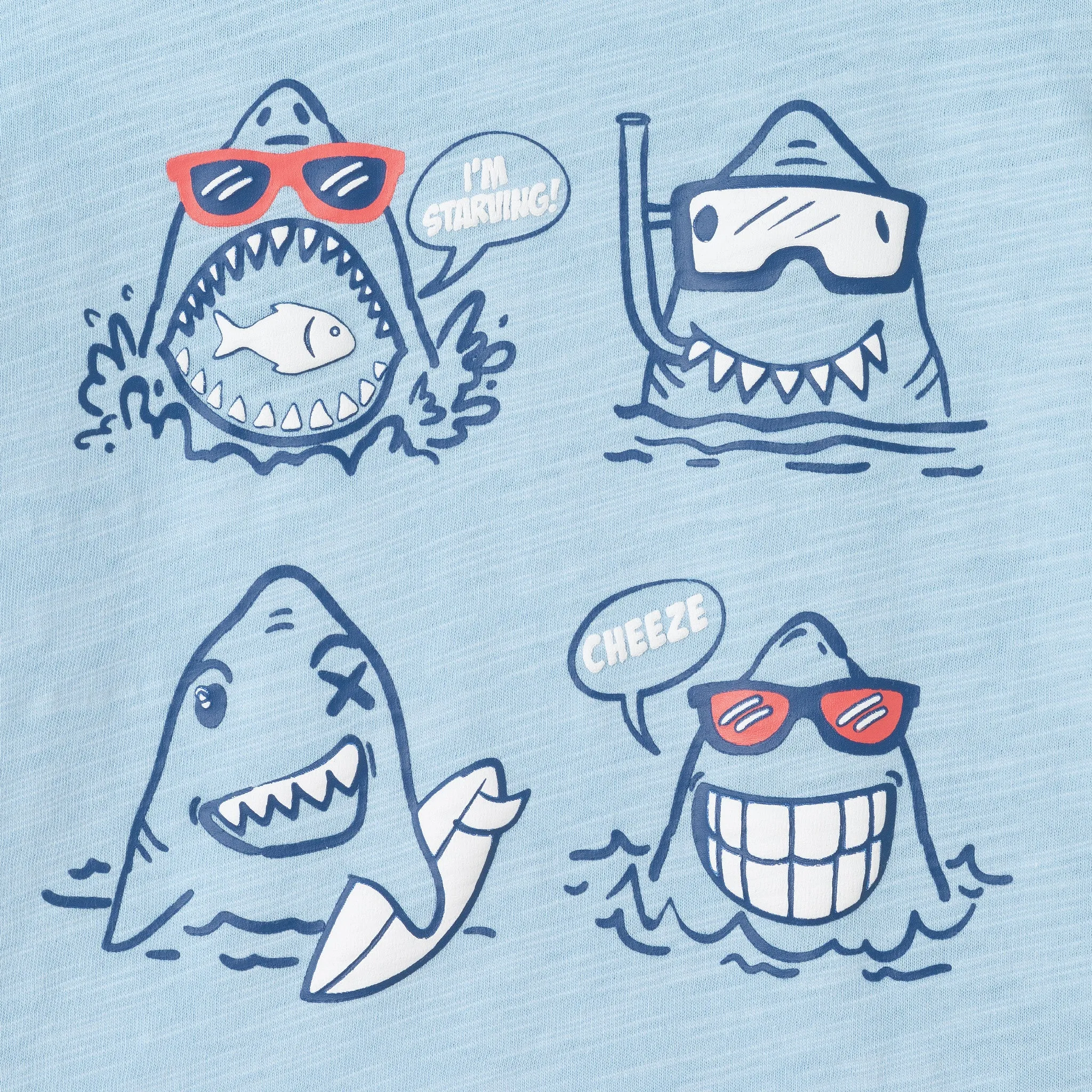Kids (2-7) Graphic Tee & Navy Quilted Short Set | Shark Characters