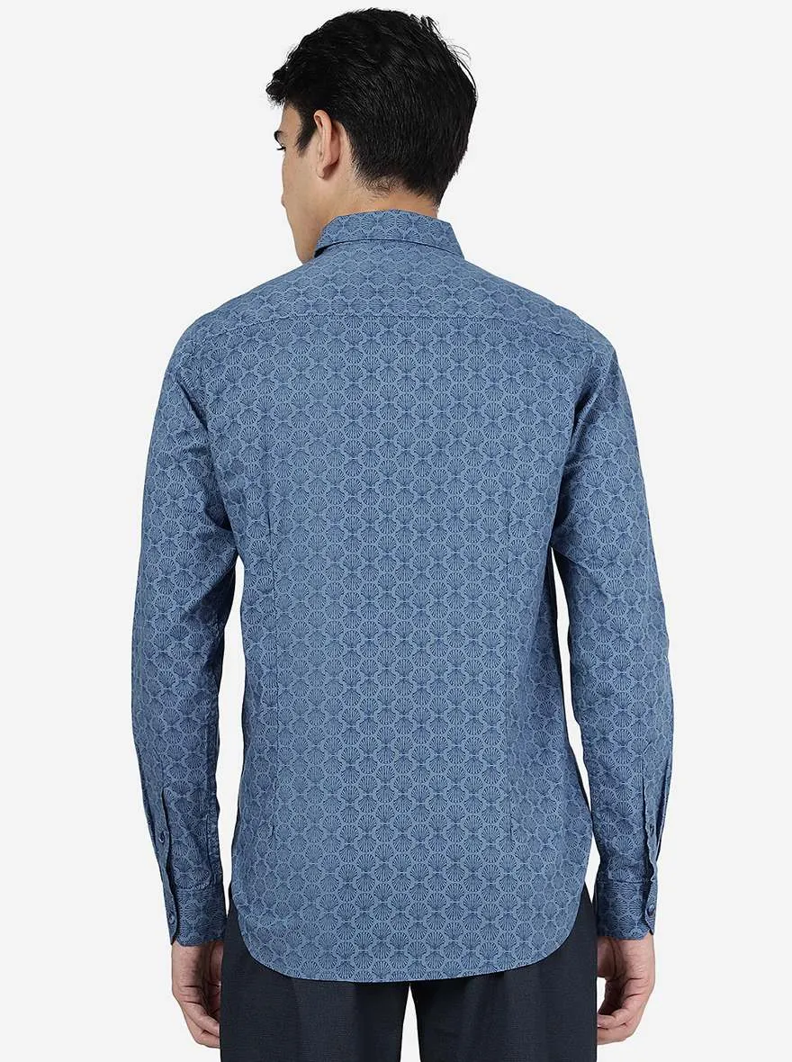 Light Navy Blue Printed Slim Fit Casual Shirt | JadeBlue