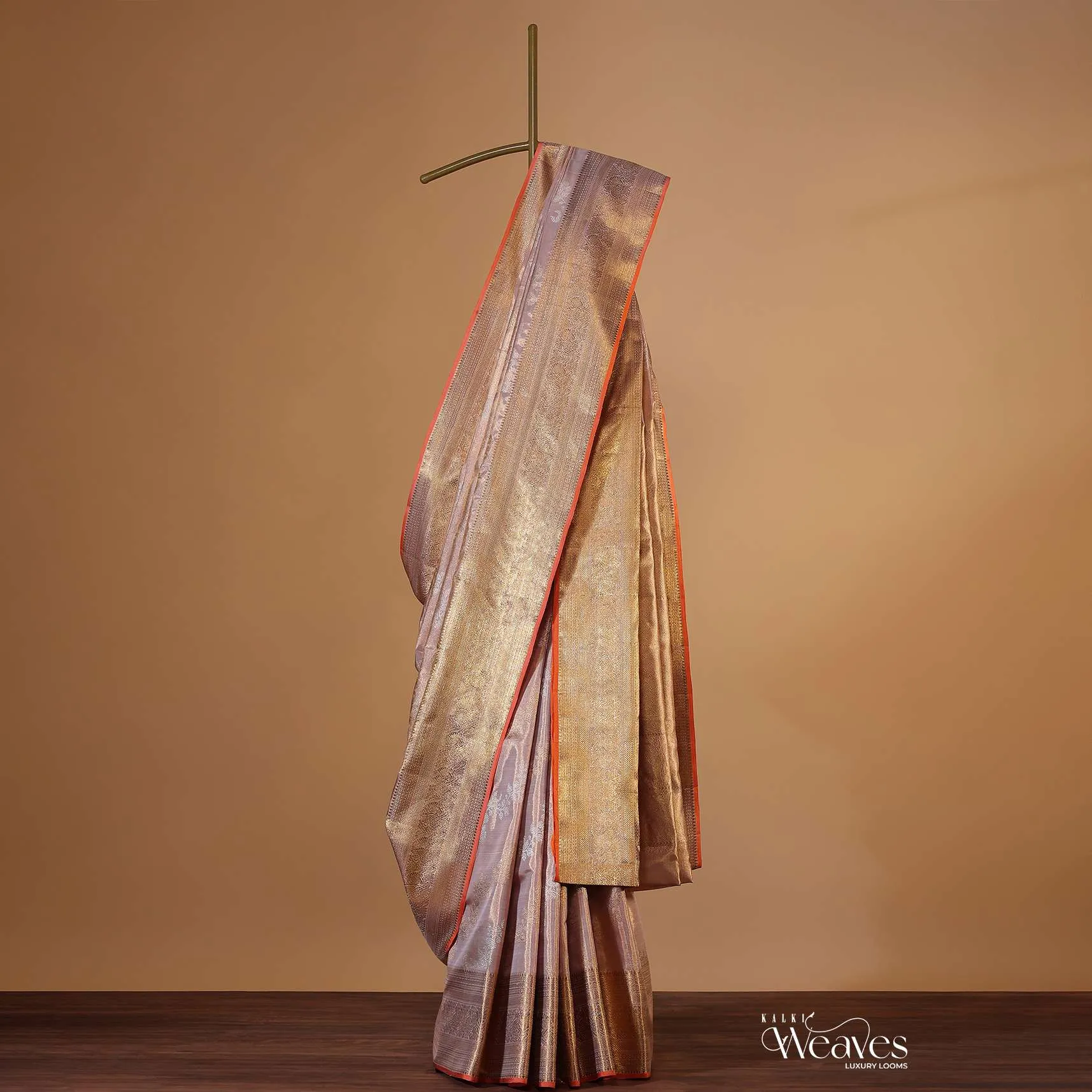 Lilac Purple Kanjivaram Saree In Pure Tissue Silk With 14gm Real Zari Weave And Unstitched Blouse