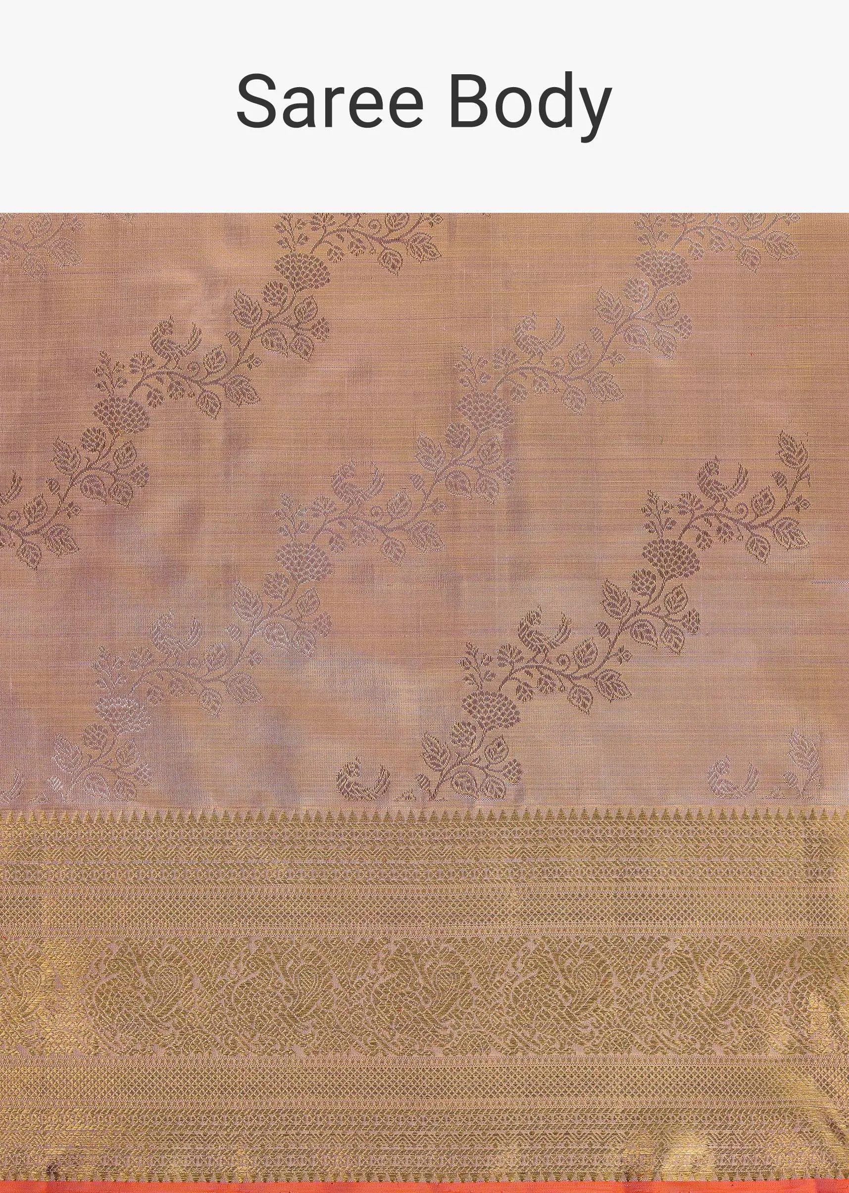 Lilac Purple Kanjivaram Saree In Pure Tissue Silk With 14gm Real Zari Weave And Unstitched Blouse