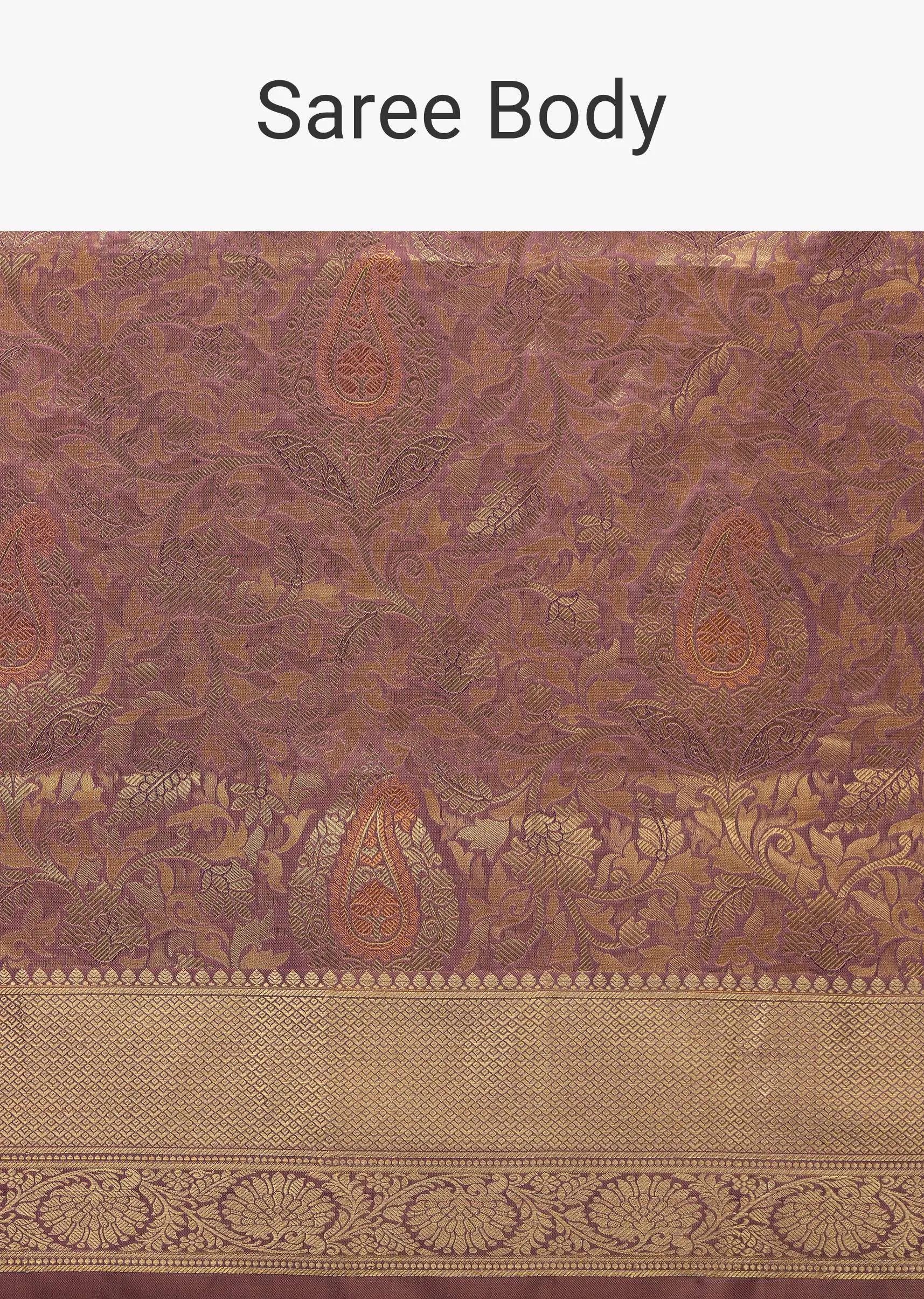 Lilac Purple Woven Kanjivaram Saree In Silk With Unstitched Blouse