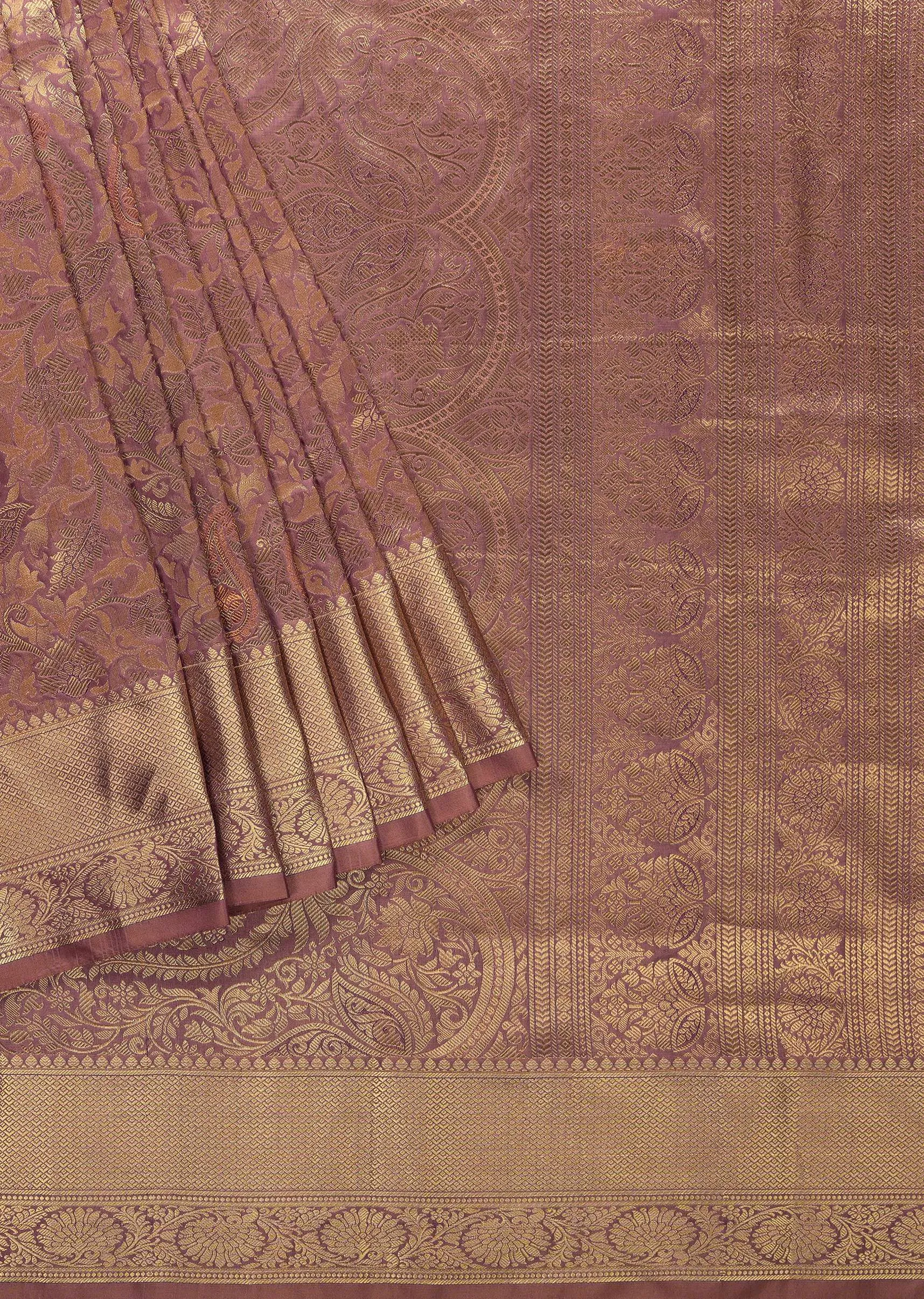 Lilac Purple Woven Kanjivaram Saree In Silk With Unstitched Blouse