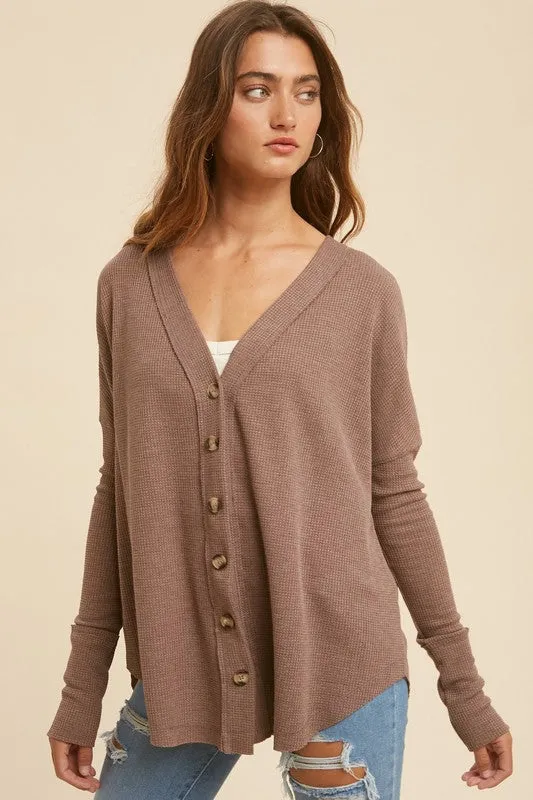 Mocha Thermal Button Down