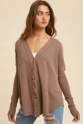Mocha Thermal Button Down