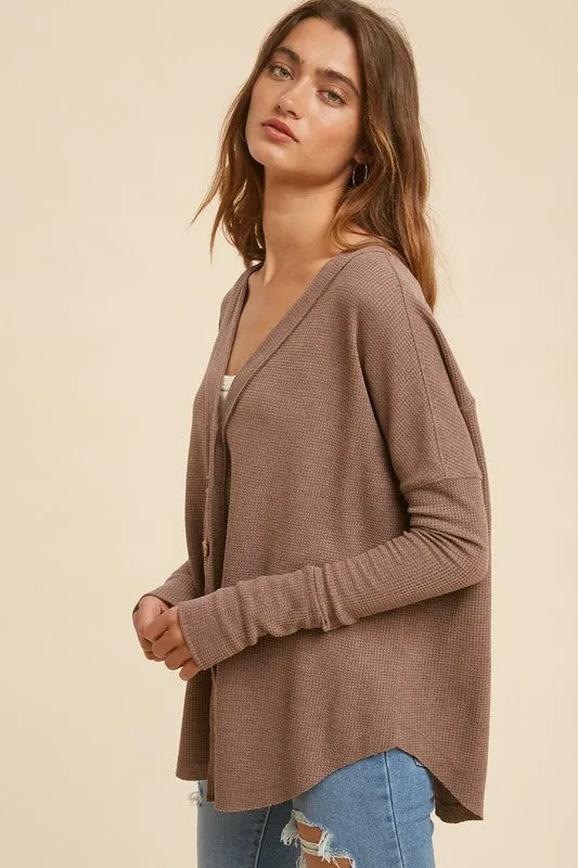 Mocha Thermal Button Down