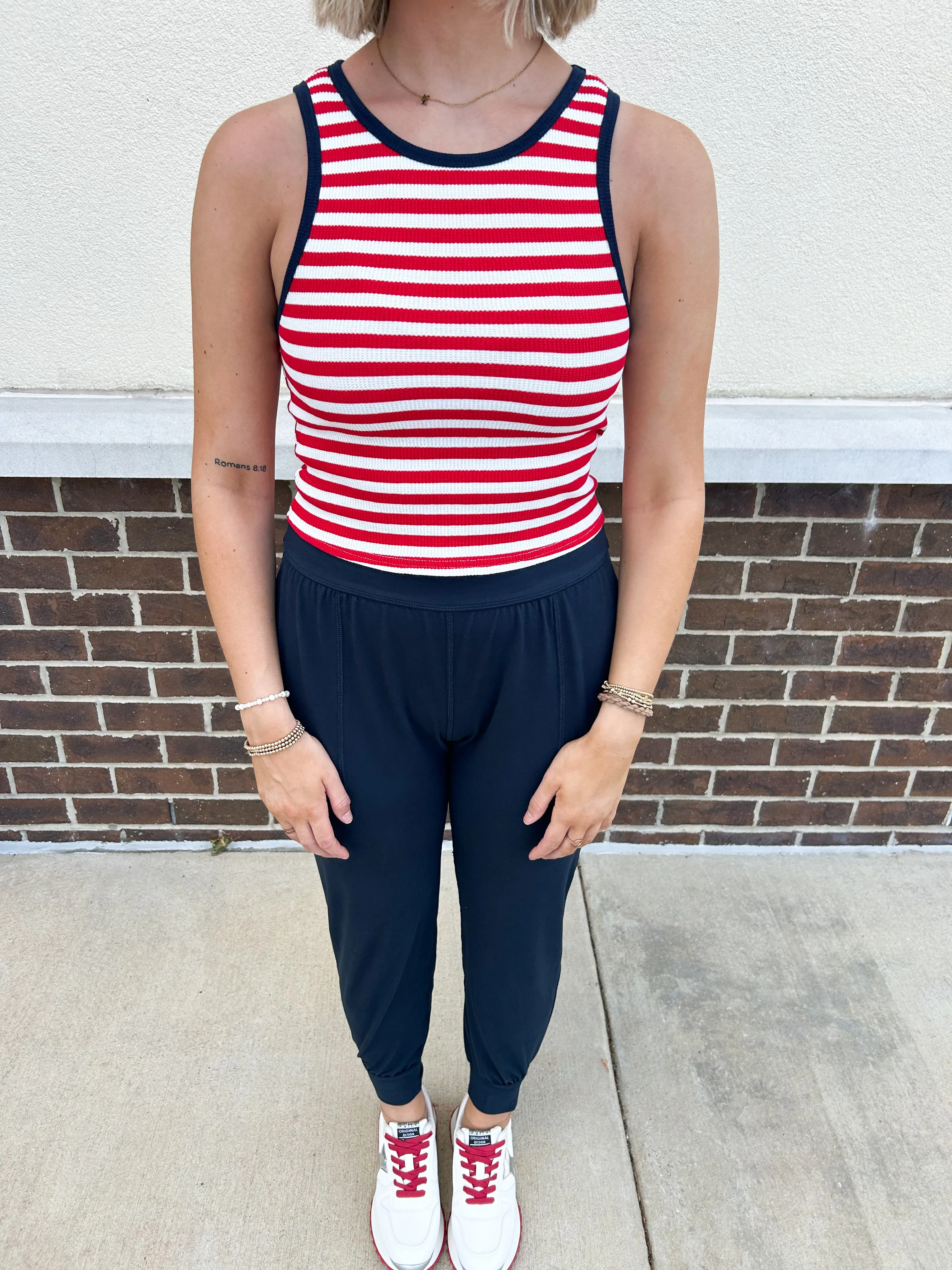 Red, White   Stripes Thermal Tank
