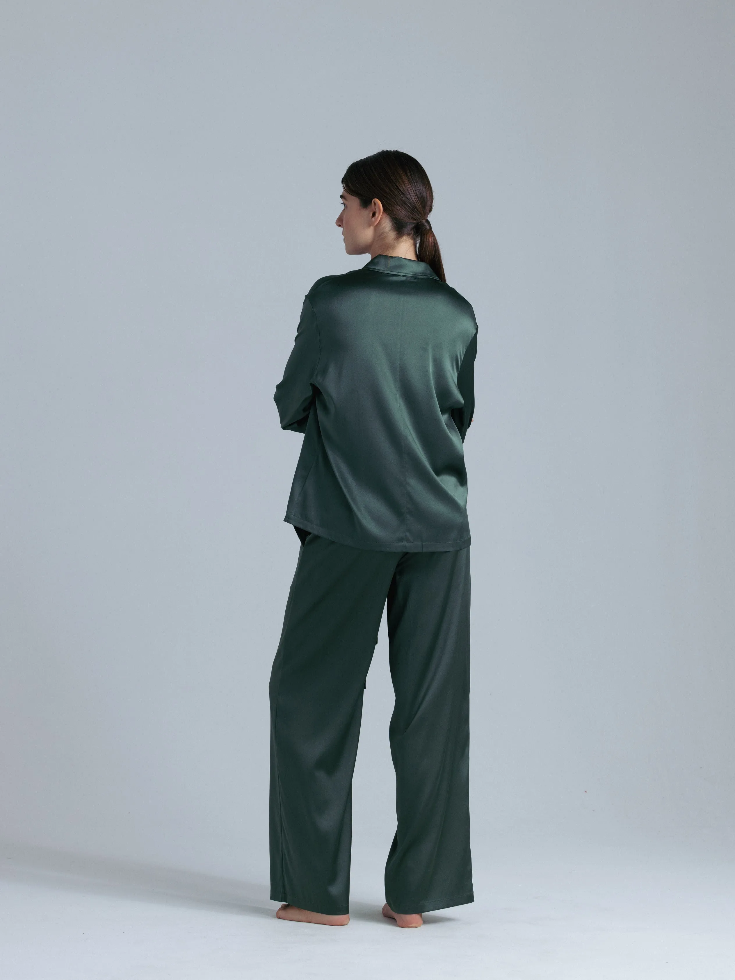 Silk Button Down Shirt 'Fortune Tyche' in Rich Green