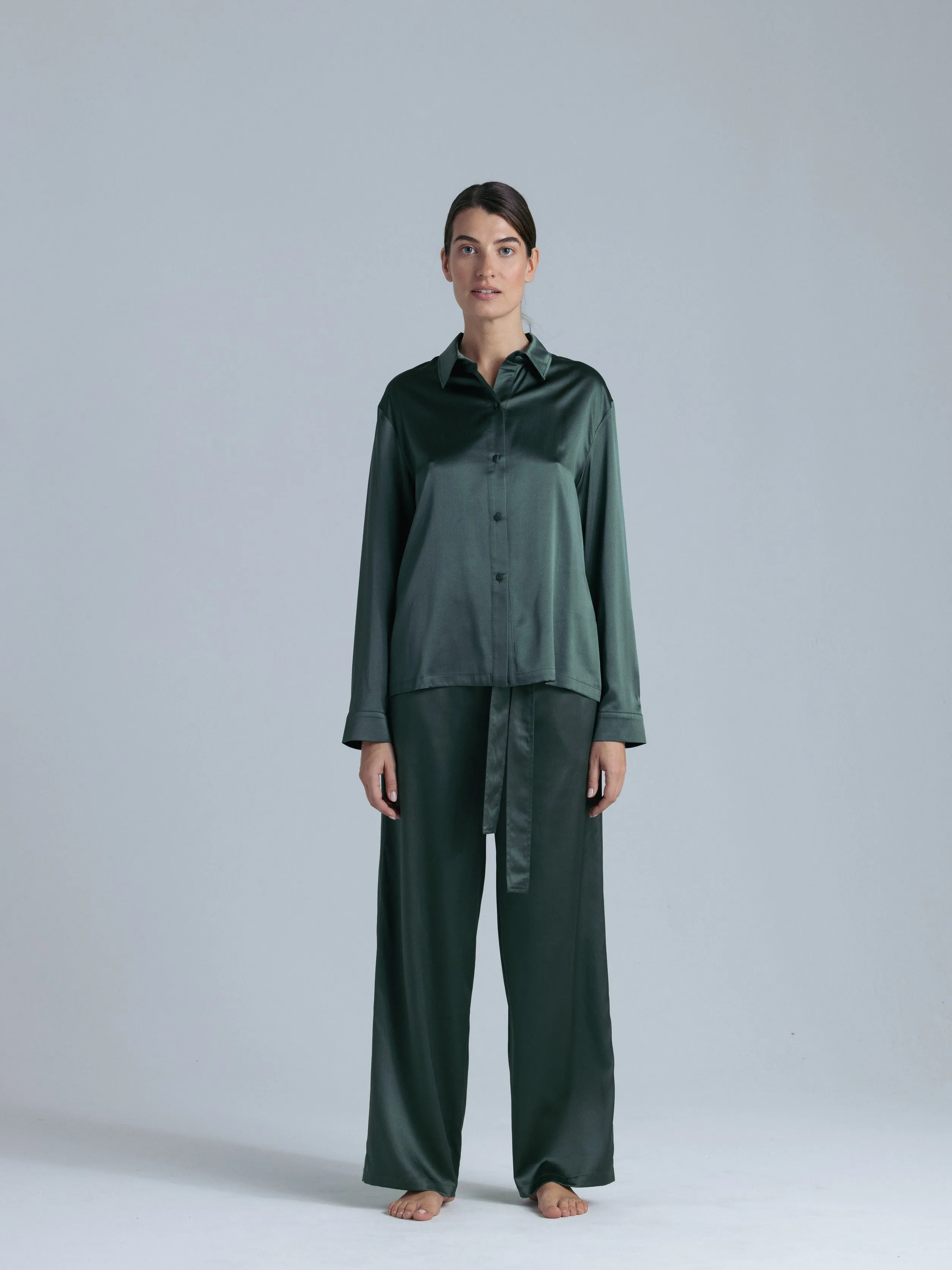 Silk Button Down Shirt 'Fortune Tyche' in Rich Green