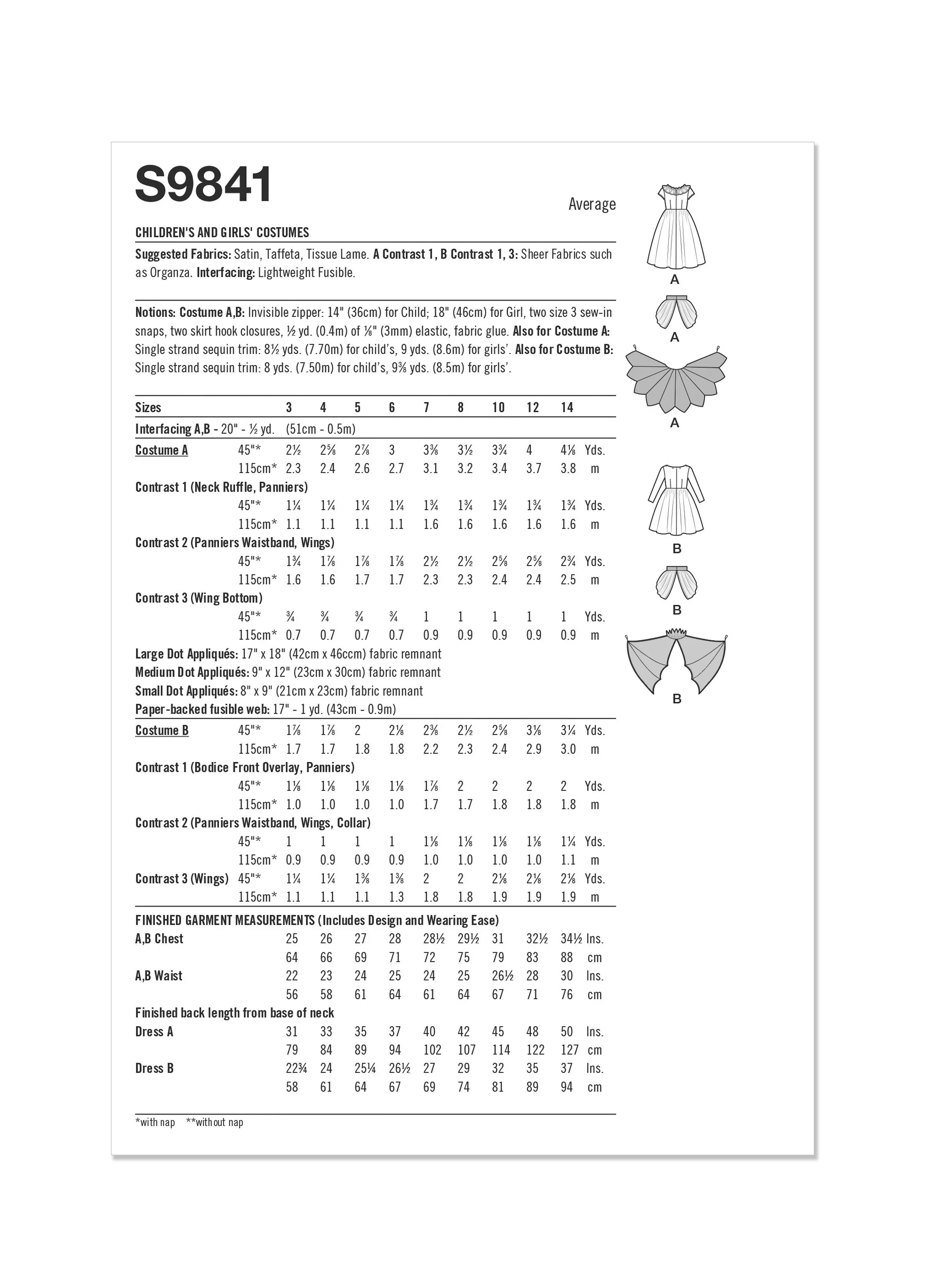 Simplicity sewing pattern 9841 Children's and Girls' Costumes by Andrea Schewe Designs