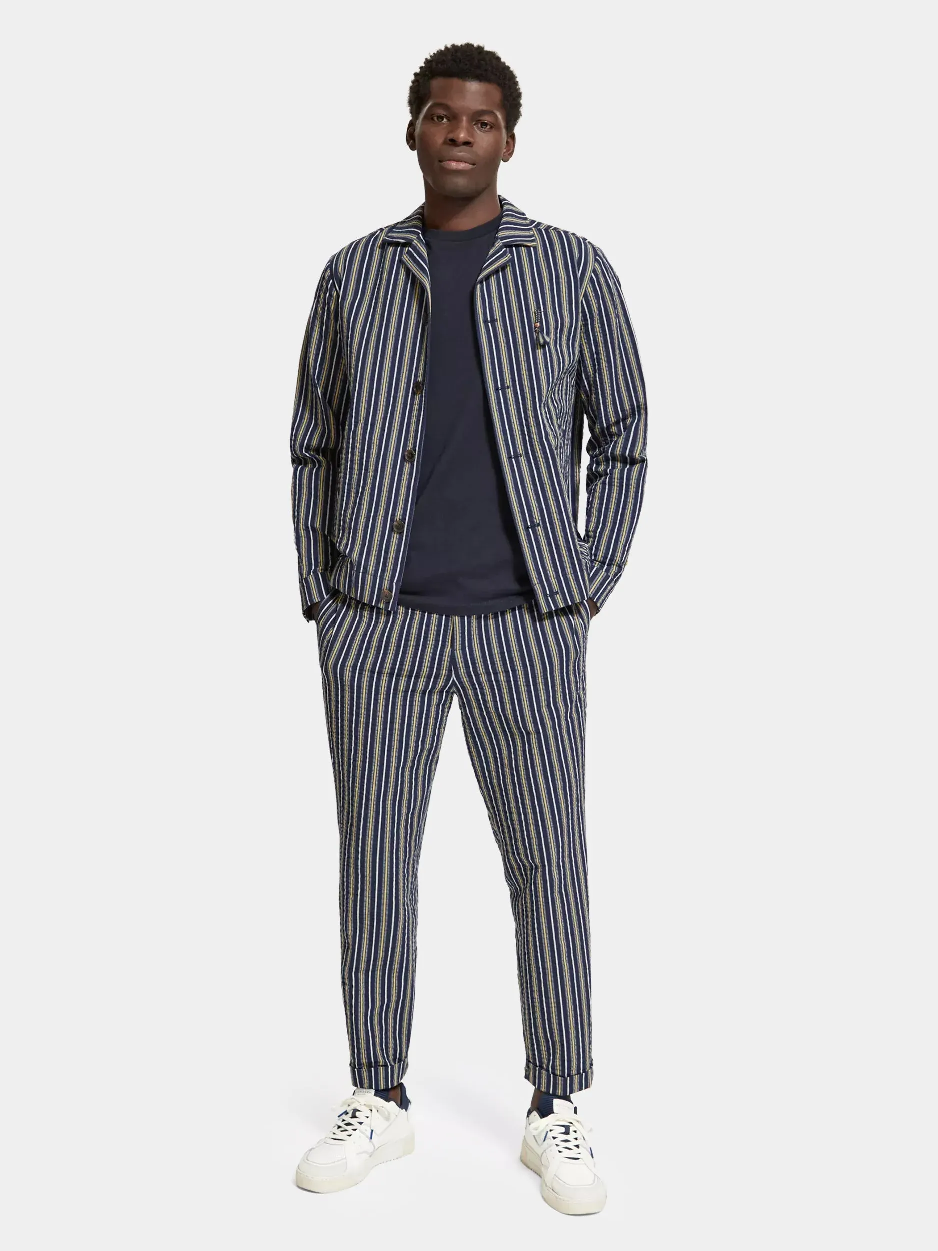 Striped loose tapered seersucker chino