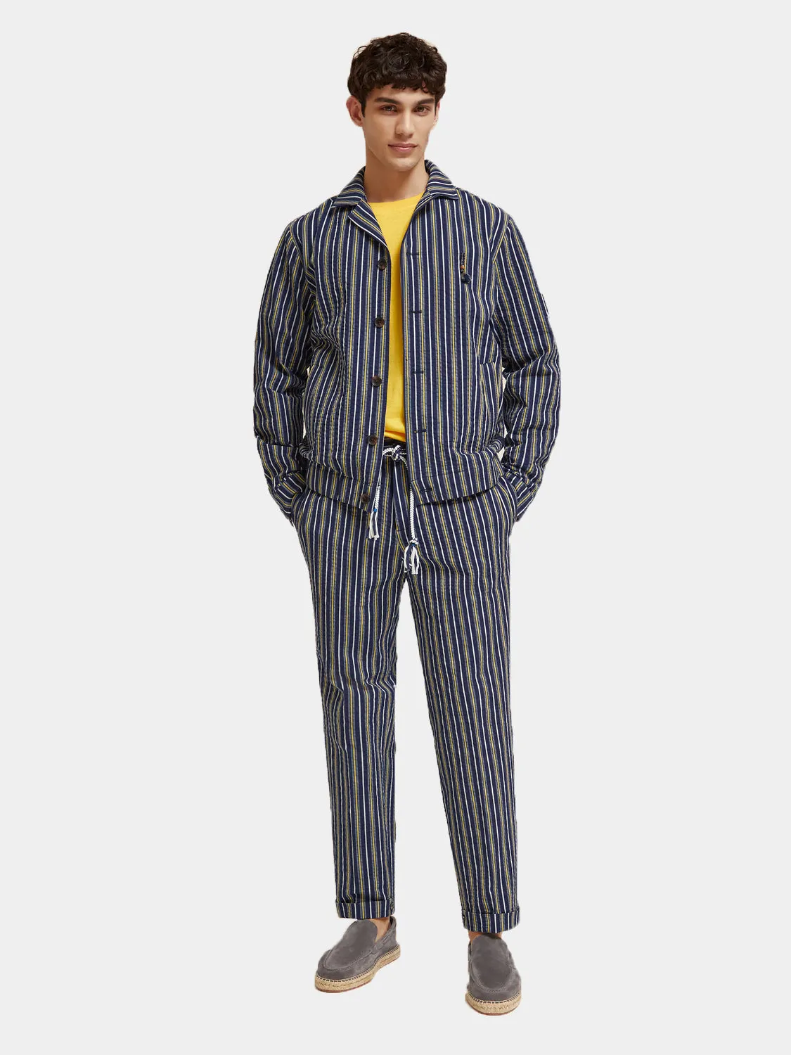 Striped loose tapered seersucker chino