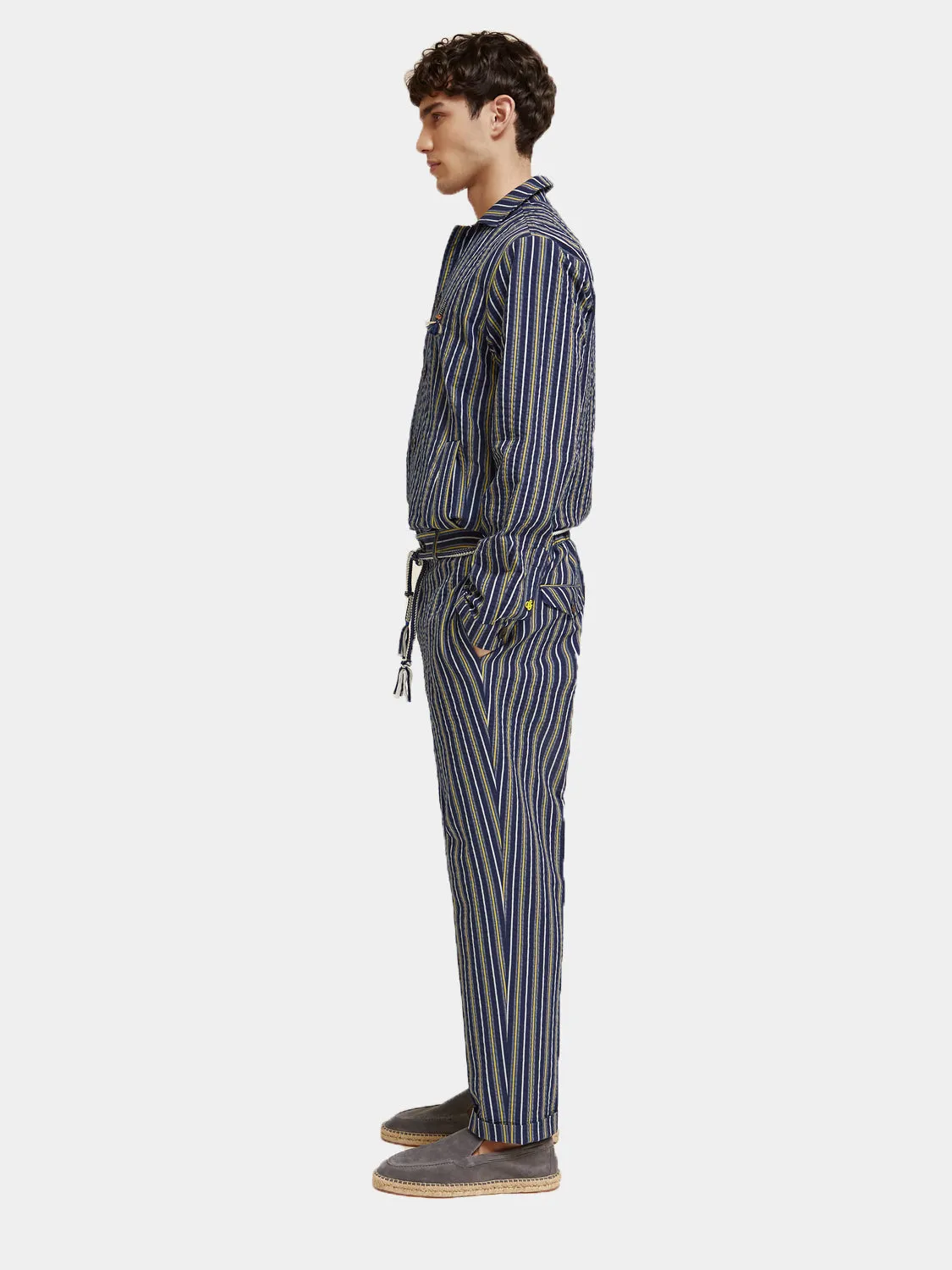 Striped loose tapered seersucker chino