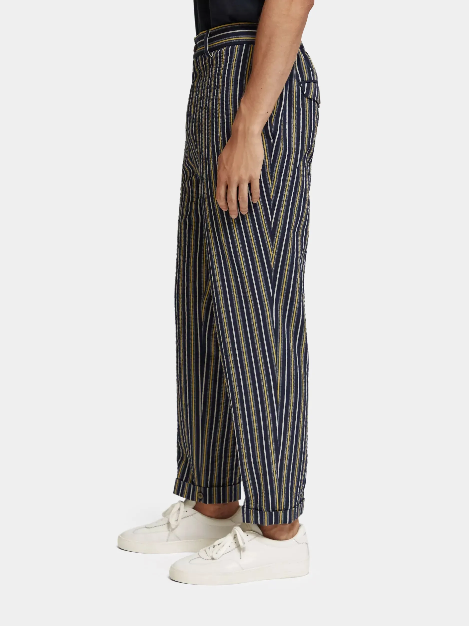 Striped loose tapered seersucker chino