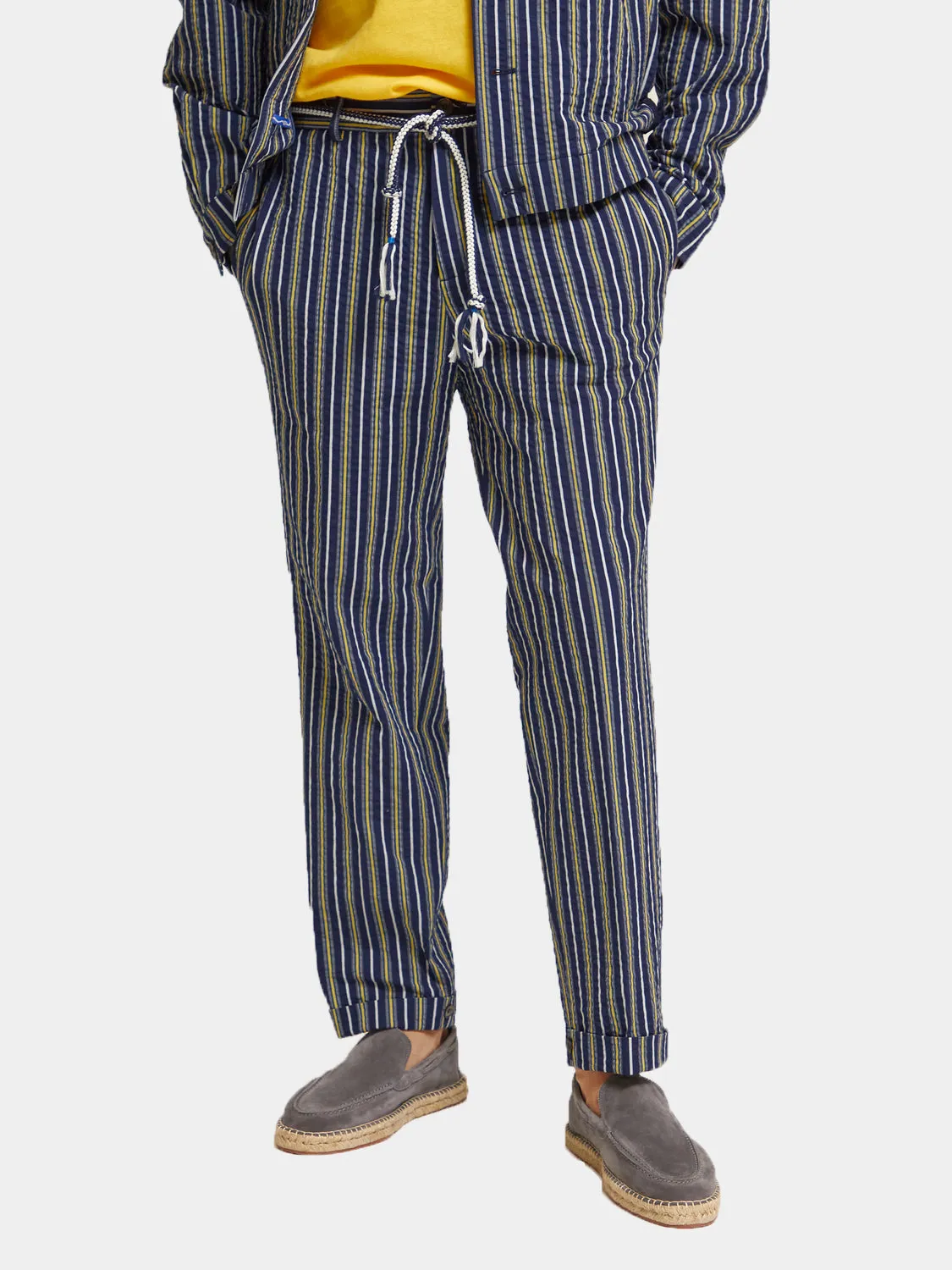 Striped loose tapered seersucker chino