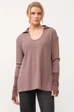 TANYA V-NECK OVERSIZED LONG SLEEVE TOP MARRON