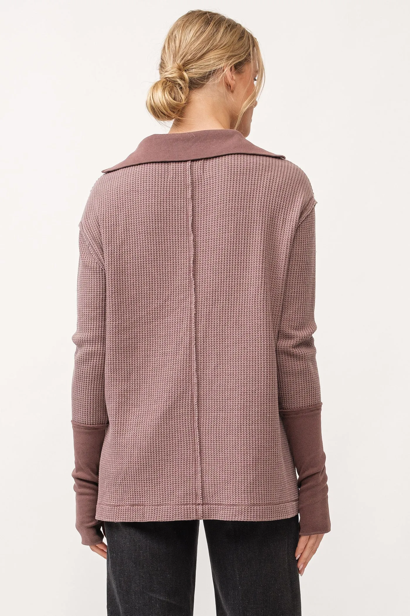 TANYA V-NECK OVERSIZED LONG SLEEVE TOP MARRON